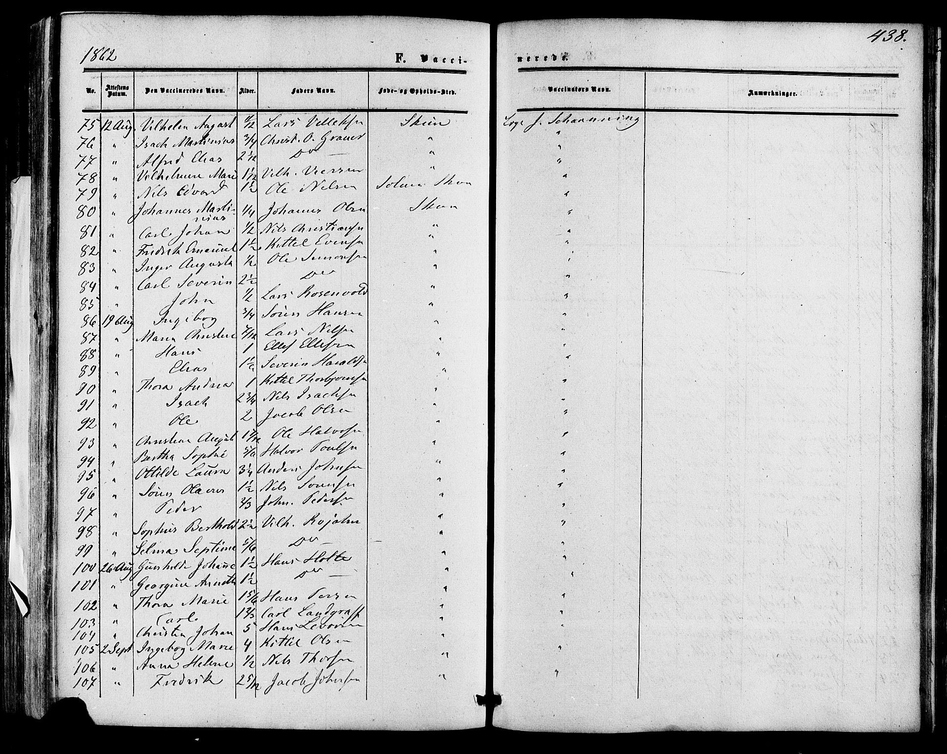 Skien kirkebøker, AV/SAKO-A-302/F/Fa/L0007: Parish register (official) no. 7, 1856-1865, p. 438