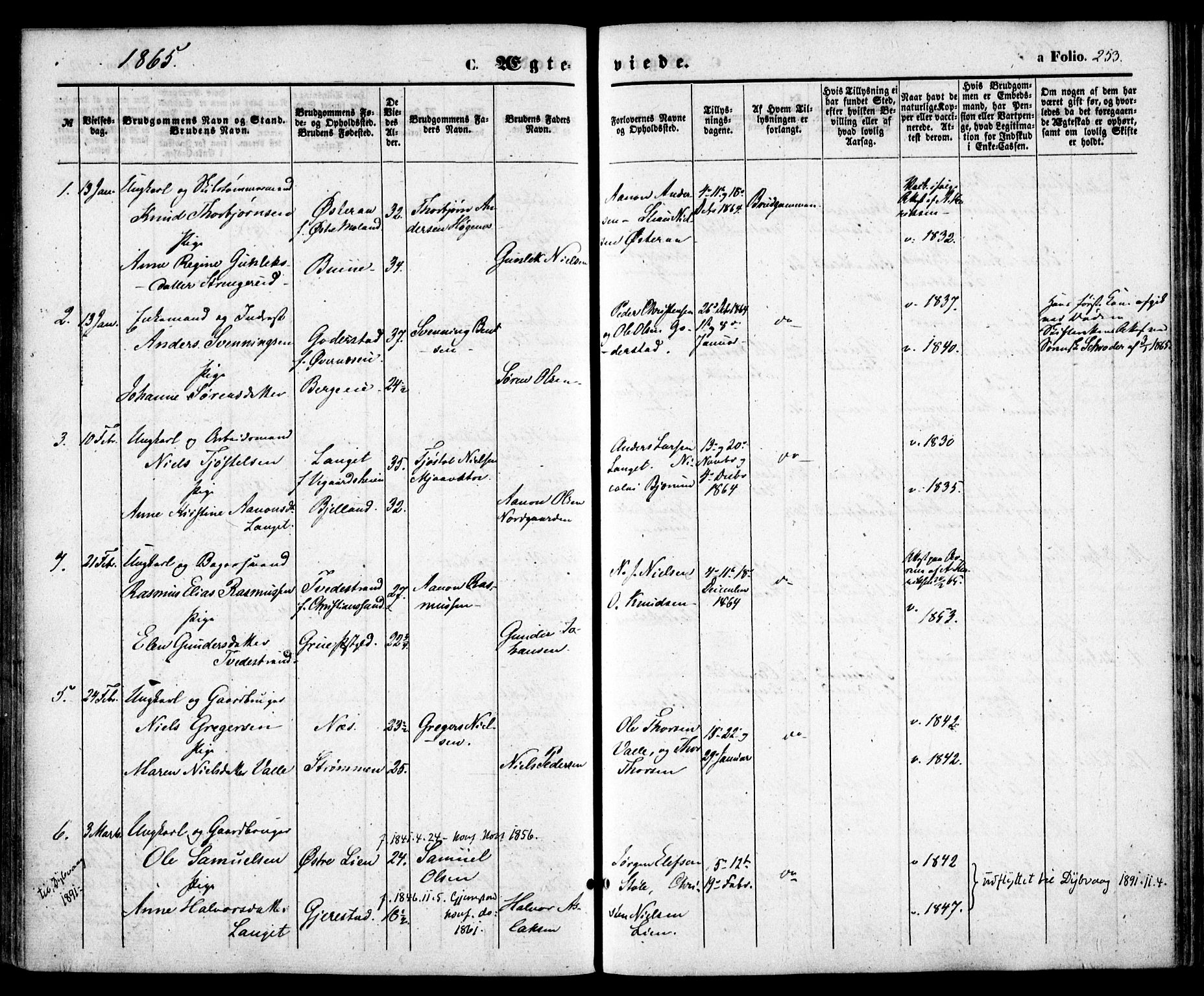 Holt sokneprestkontor, AV/SAK-1111-0021/F/Fa/L0009: Parish register (official) no. A 9, 1861-1871, p. 253