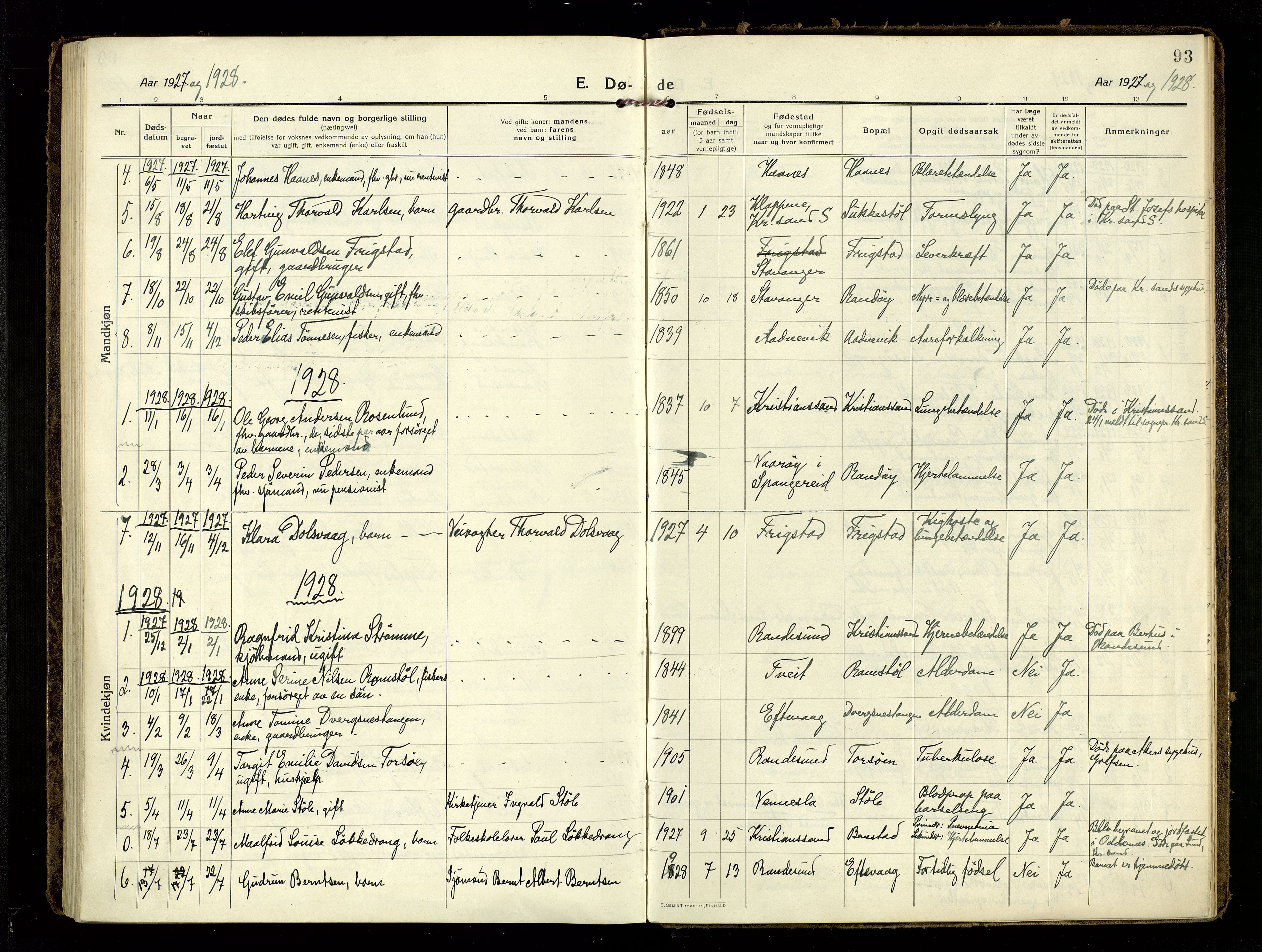 Oddernes sokneprestkontor, SAK/1111-0033/F/Fa/Fab/L0004: Parish register (official) no. A 4, 1916-1935, p. 93