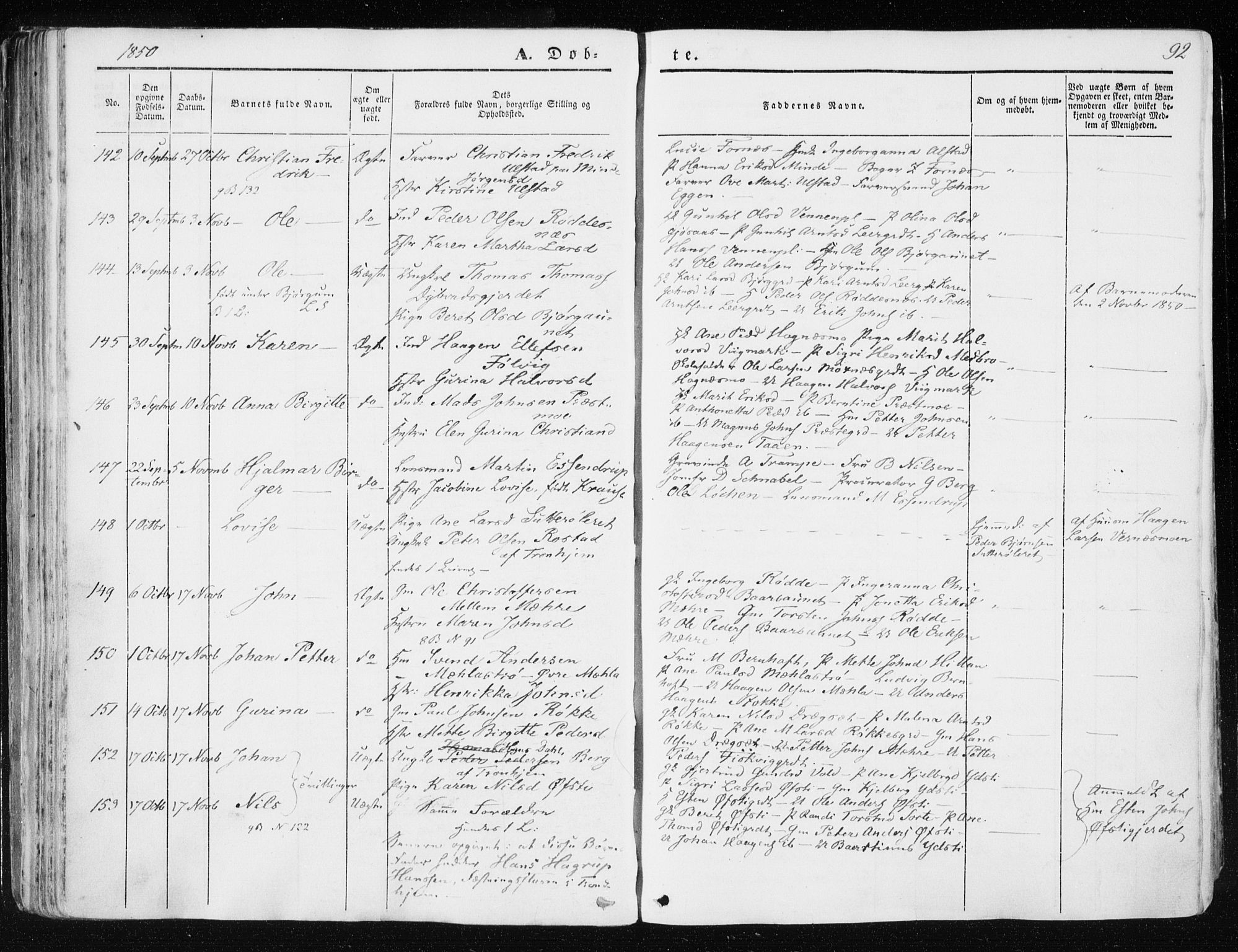 Ministerialprotokoller, klokkerbøker og fødselsregistre - Nord-Trøndelag, SAT/A-1458/709/L0074: Parish register (official) no. 709A14, 1845-1858, p. 92