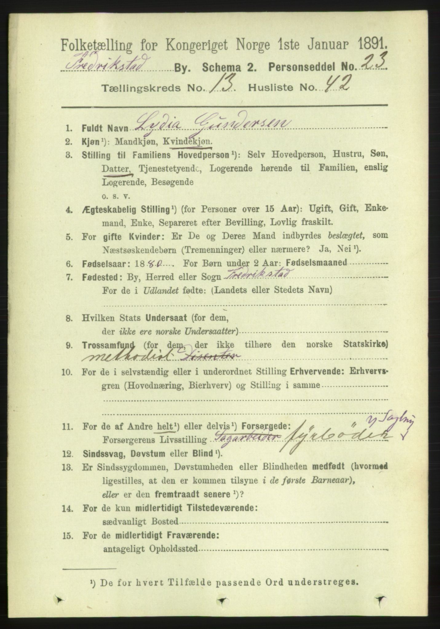 RA, 1891 census for 0103 Fredrikstad, 1891, p. 15012