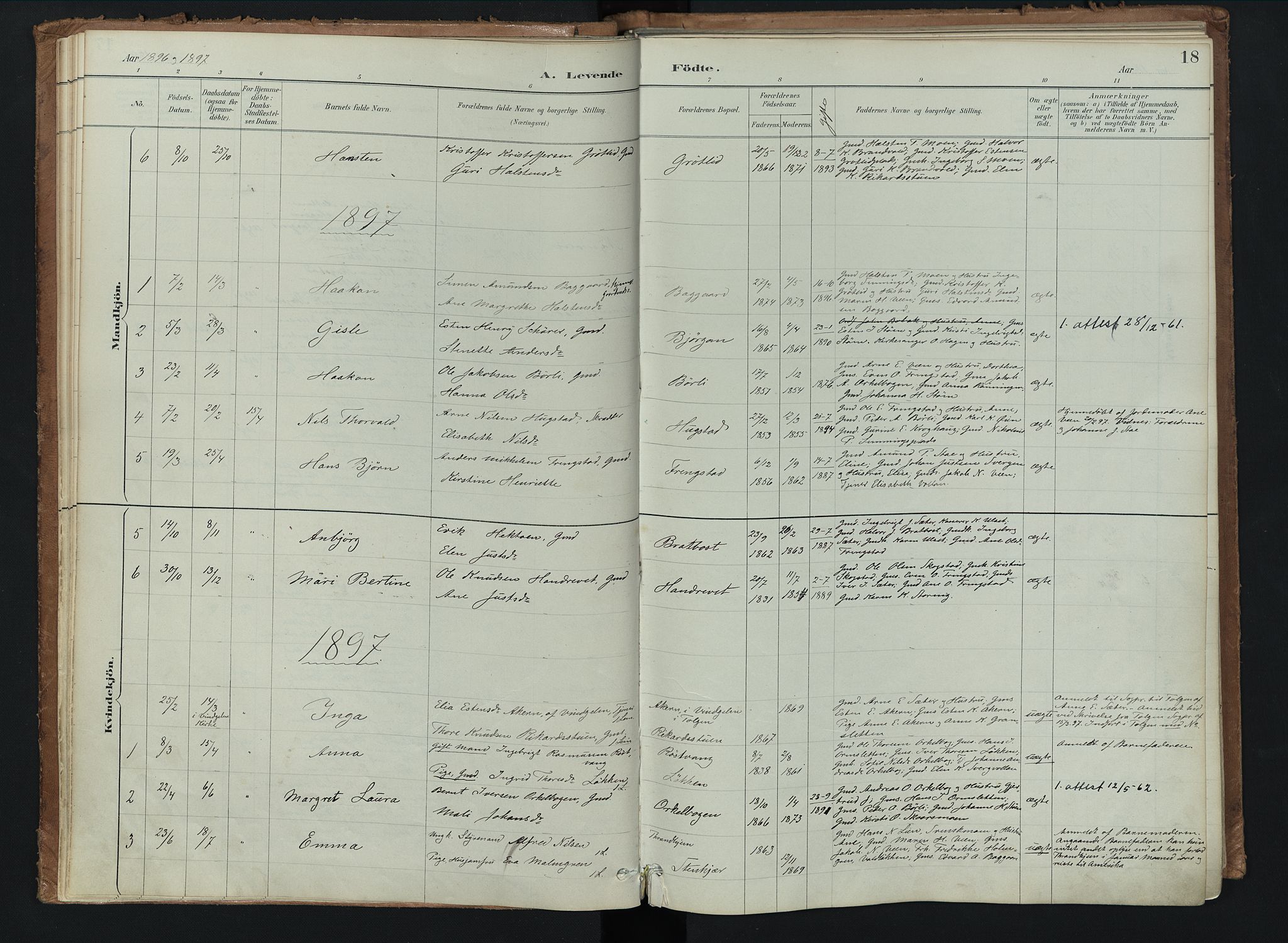 Kvikne prestekontor, AV/SAH-PREST-064/H/Ha/Haa/L0008: Parish register (official) no. 8, 1887-1911, p. 18