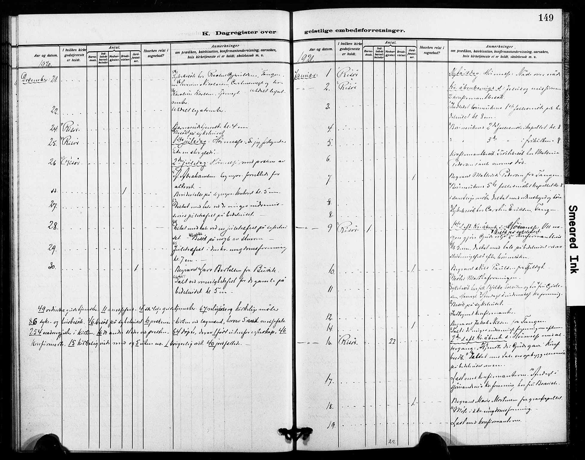 Risør sokneprestkontor, SAK/1111-0035/F/Fa/L0007: Parish register (official) no. A 7, 1908-1921, p. 149