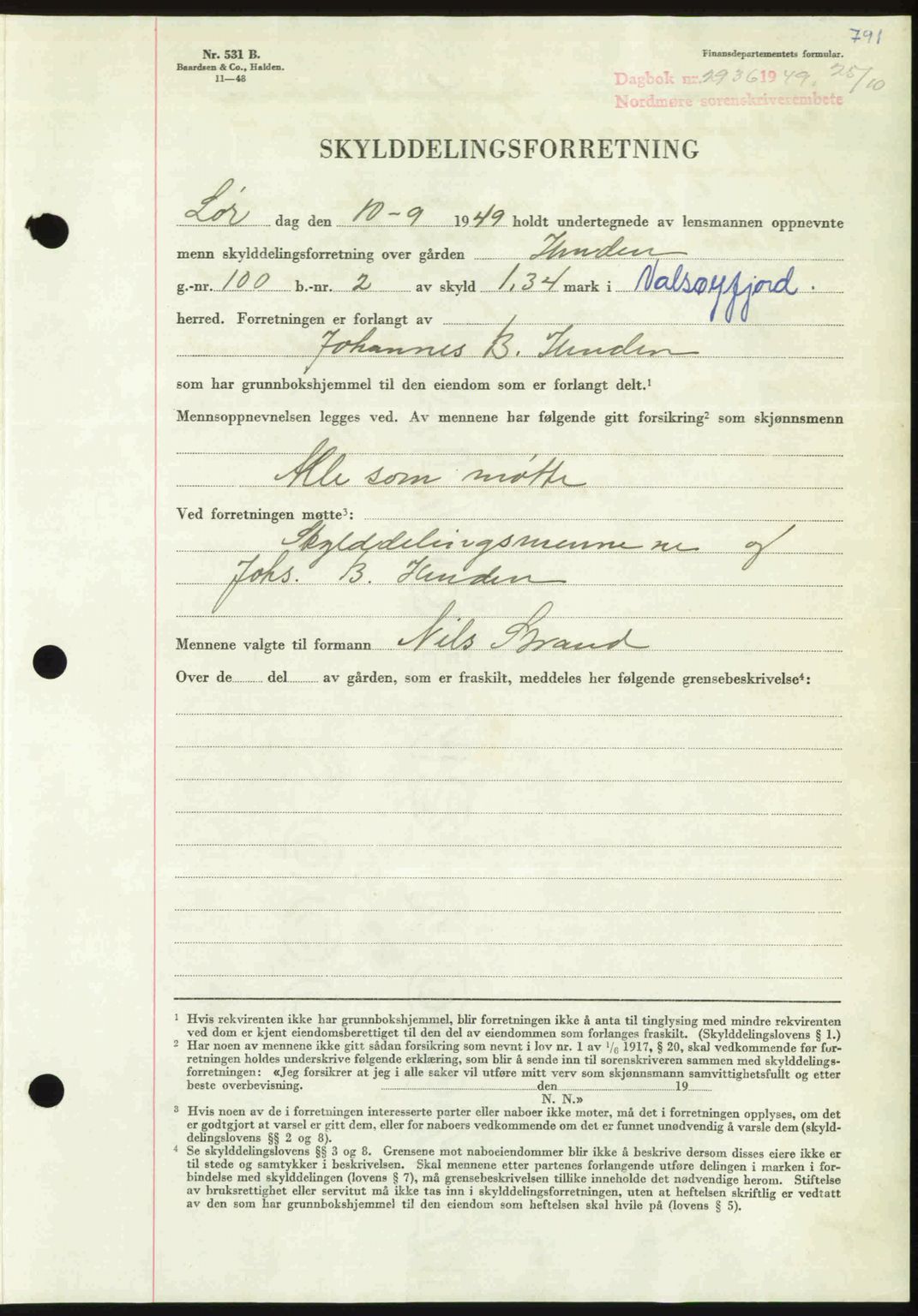 Nordmøre sorenskriveri, AV/SAT-A-4132/1/2/2Ca: Mortgage book no. A112, 1949-1949, Diary no: : 2936/1949