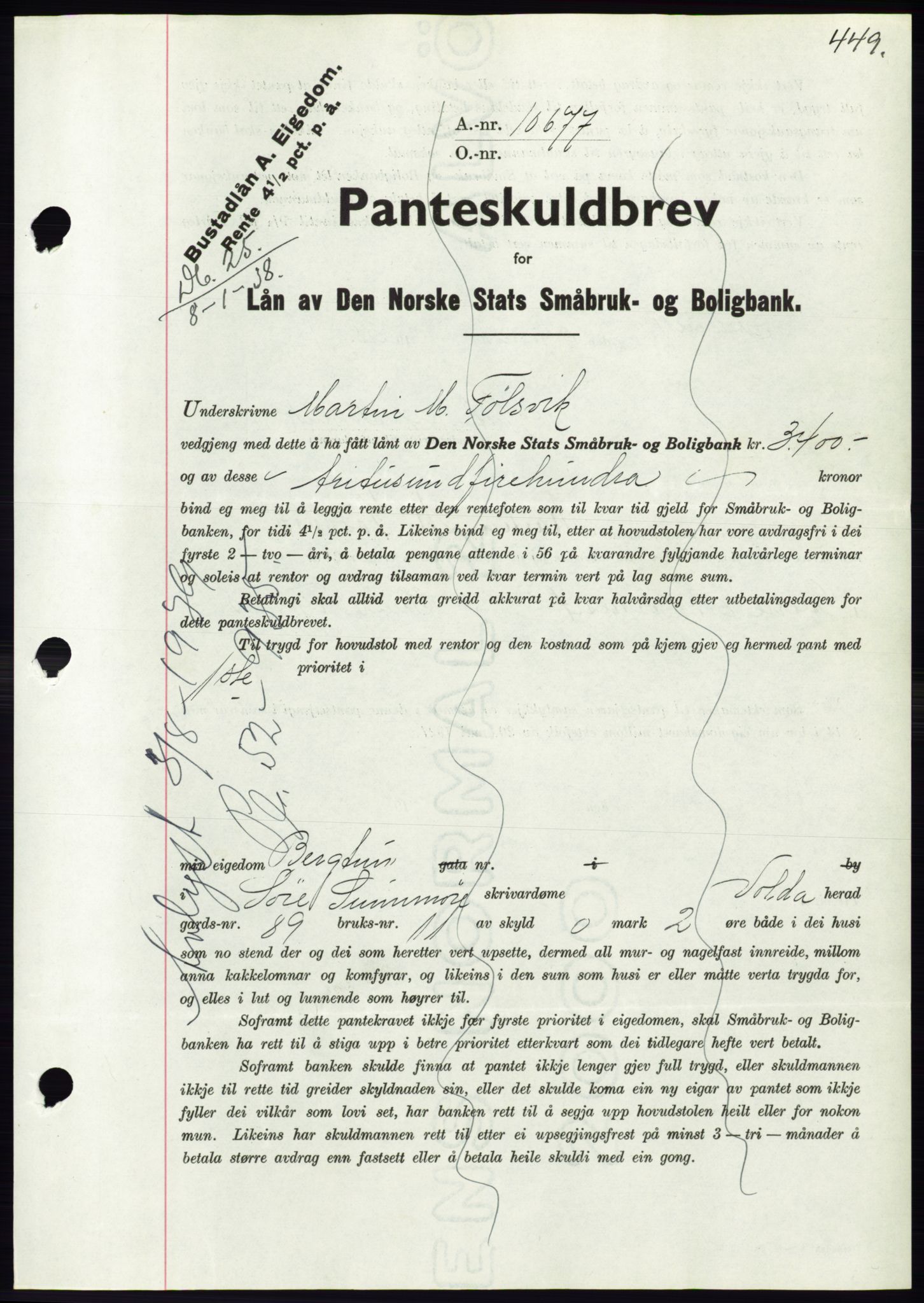 Søre Sunnmøre sorenskriveri, AV/SAT-A-4122/1/2/2C/L0064: Mortgage book no. 58, 1937-1938, Diary no: : 25/1938