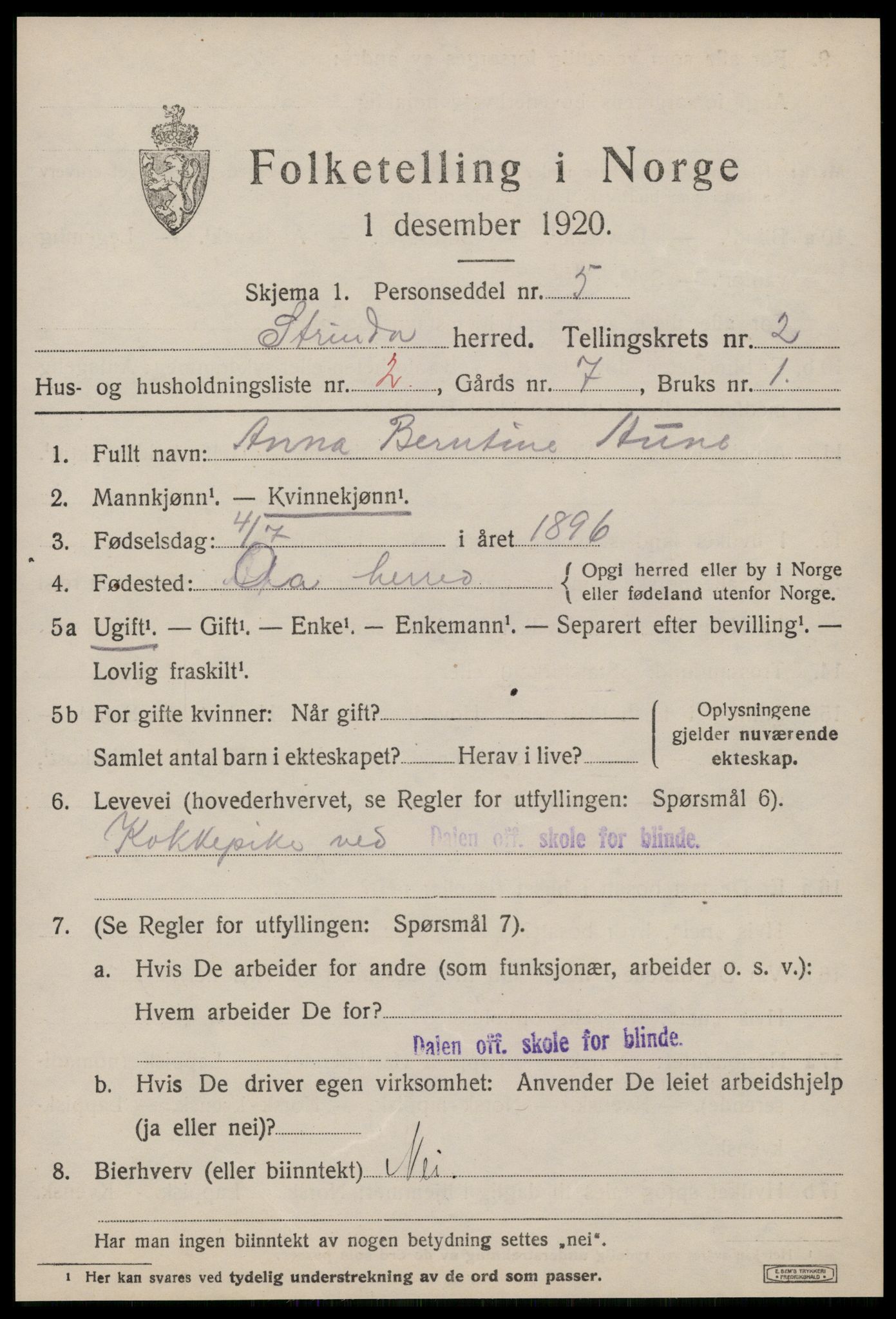 SAT, 1920 census for Strinda, 1920, p. 6028