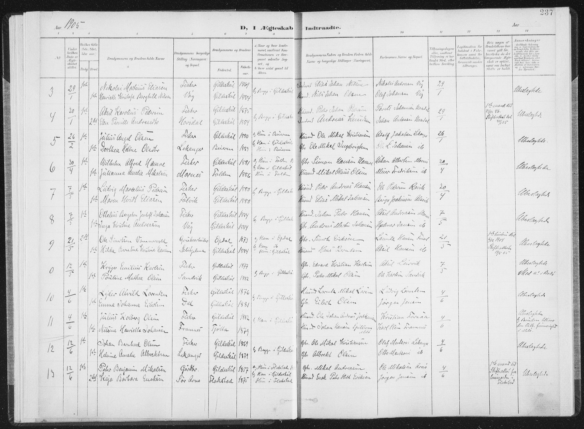 Ministerialprotokoller, klokkerbøker og fødselsregistre - Nordland, AV/SAT-A-1459/805/L0103: Parish register (official) no. 805A08II, 1900-1909, p. 237