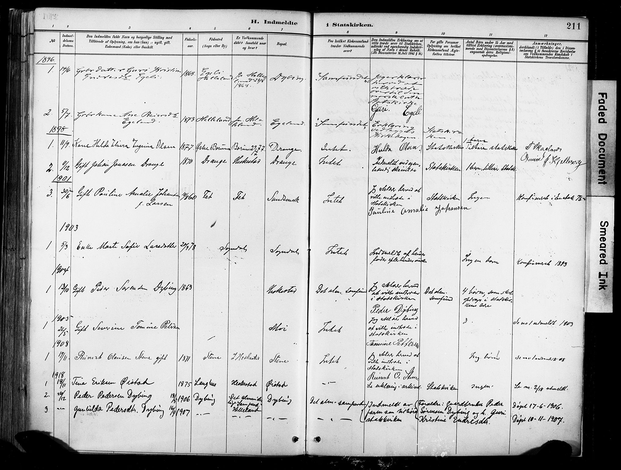 Lund sokneprestkontor, AV/SAST-A-101809/S06/L0012: Parish register (official) no. A 11, 1887-1921, p. 211