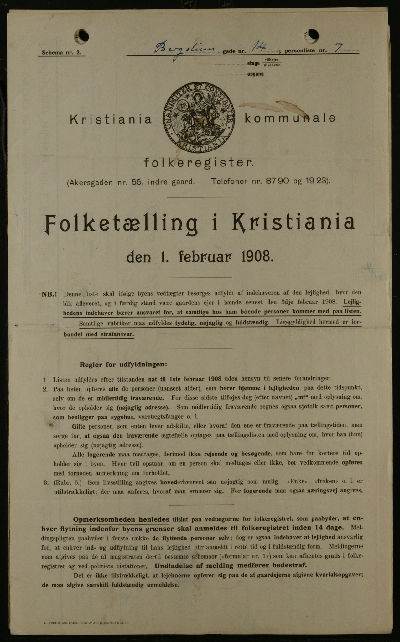 OBA, Municipal Census 1908 for Kristiania, 1908, p. 4314