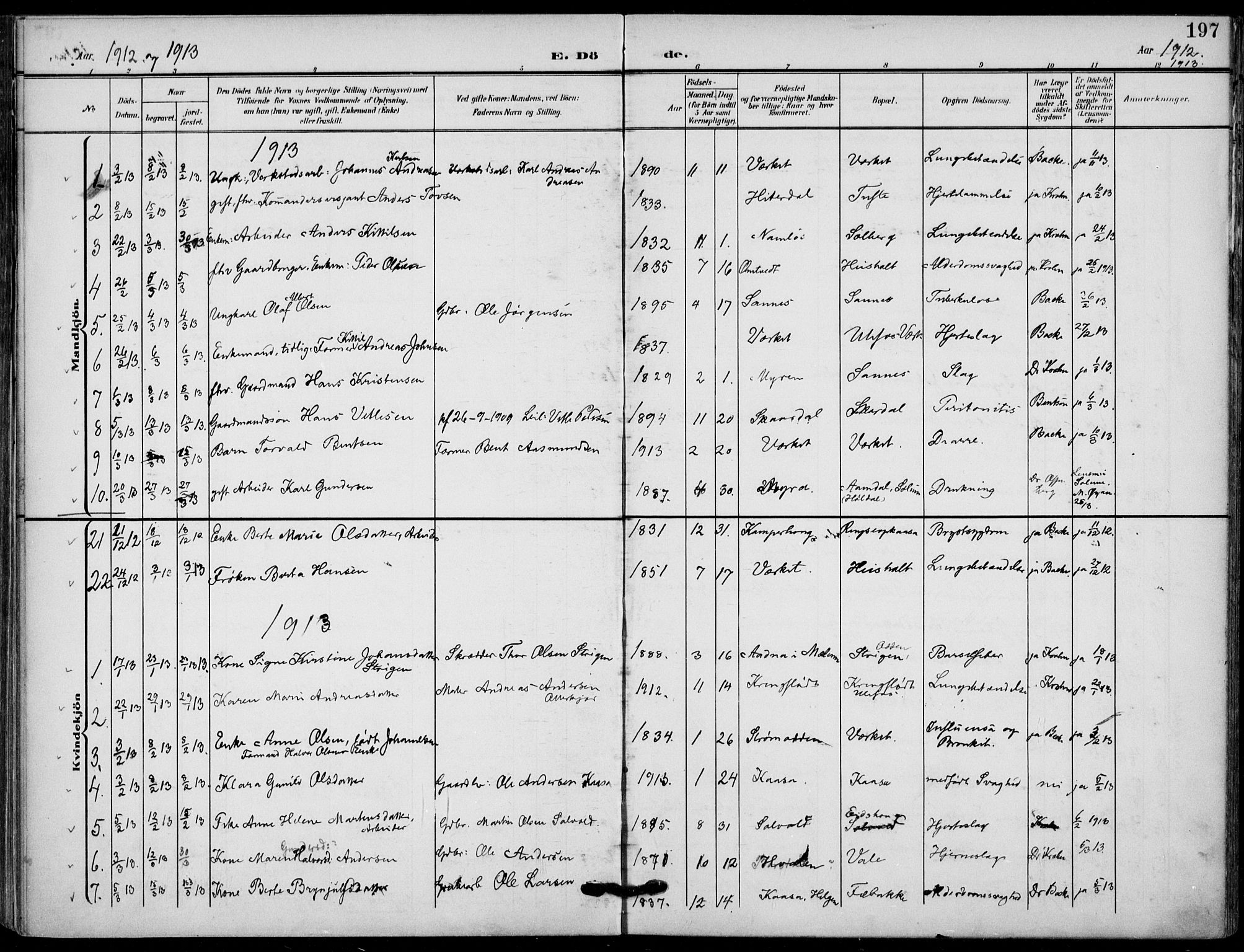 Holla kirkebøker, AV/SAKO-A-272/F/Fa/L0012: Parish register (official) no. 12, 1907-1923, p. 197