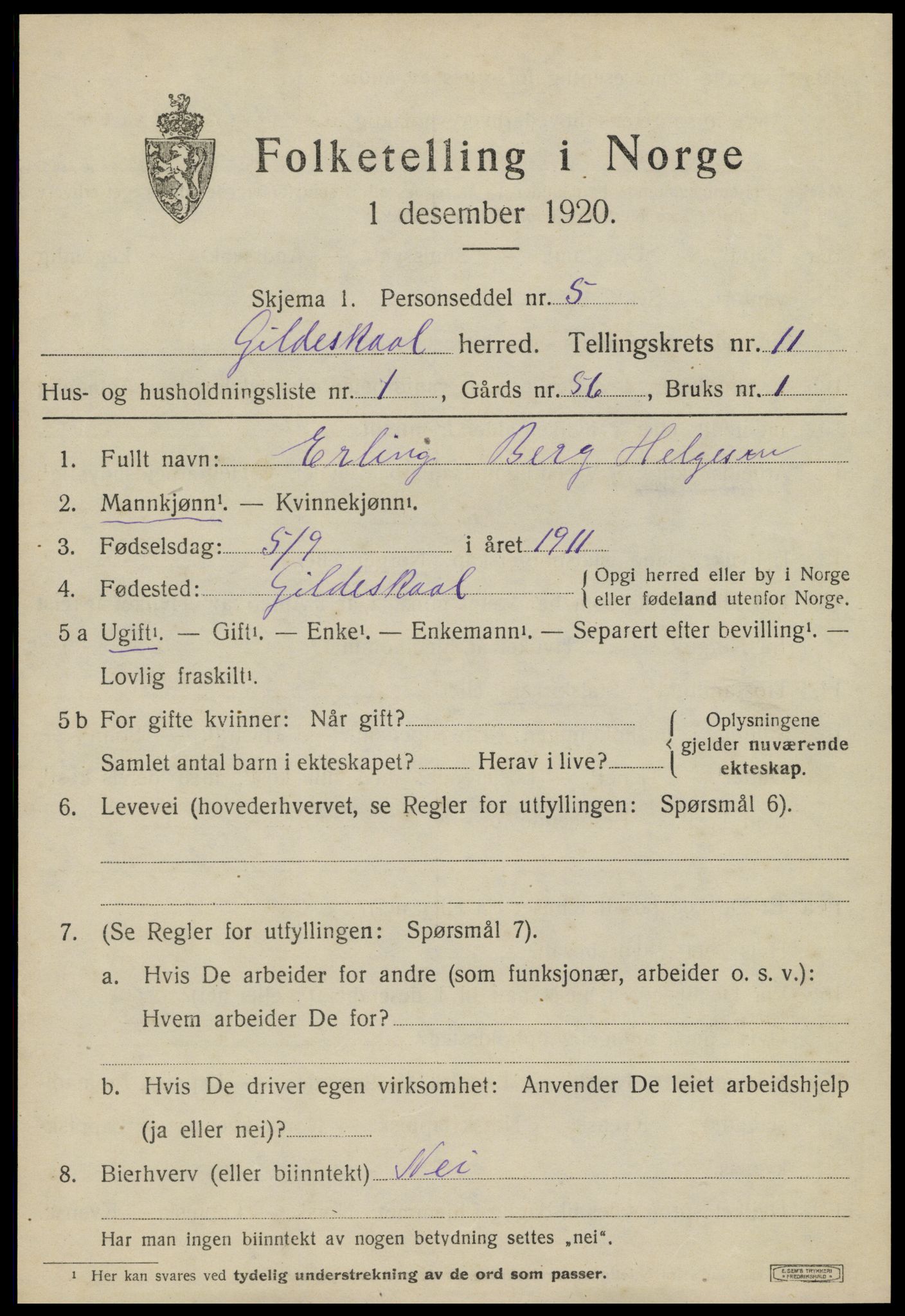 SAT, 1920 census for Gildeskål, 1920, p. 6812