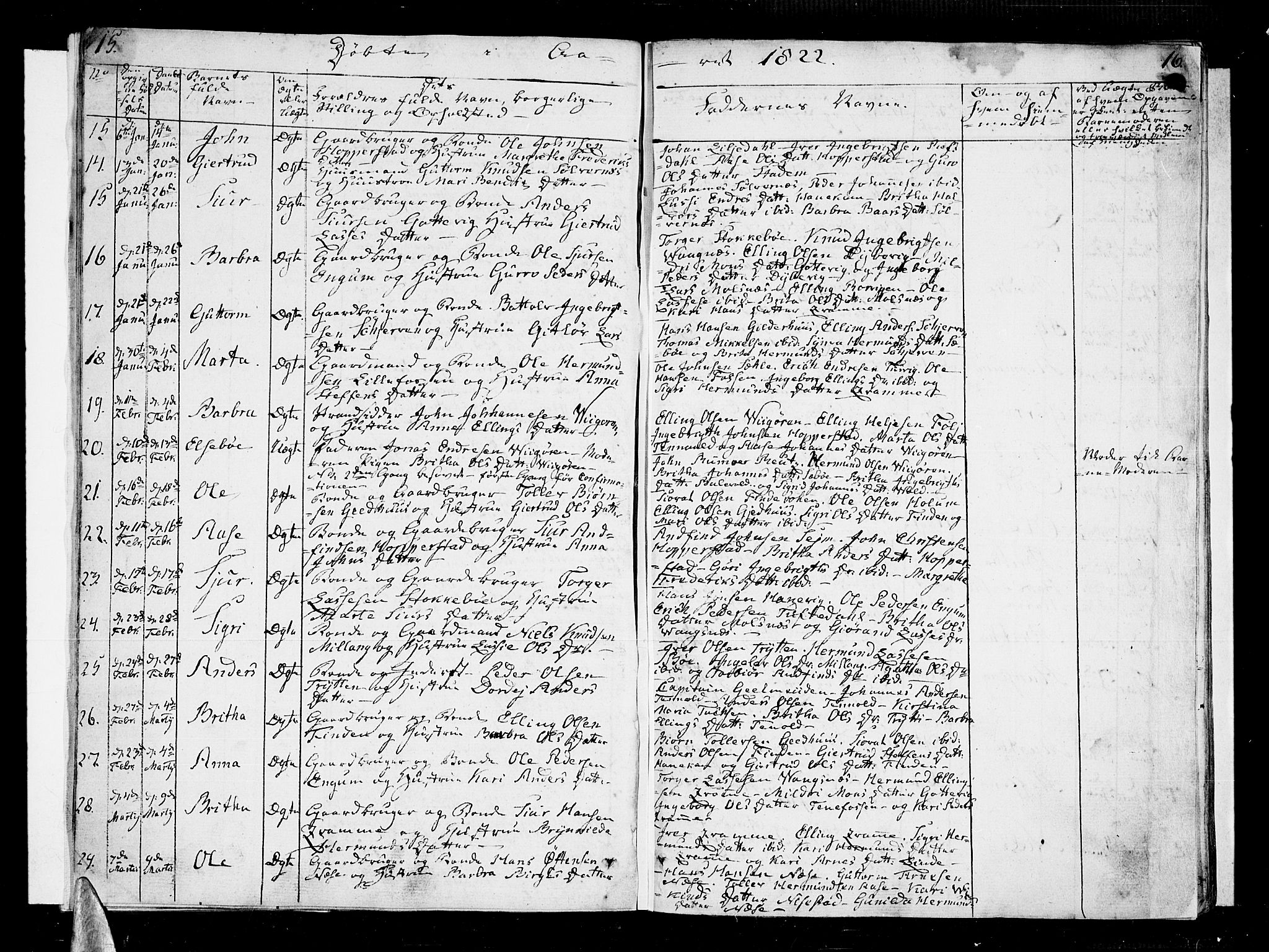 Vik sokneprestembete, AV/SAB-A-81501/H/Haa/Haaa/L0006: Parish register (official) no. A 6, 1821-1831, p. 15-16