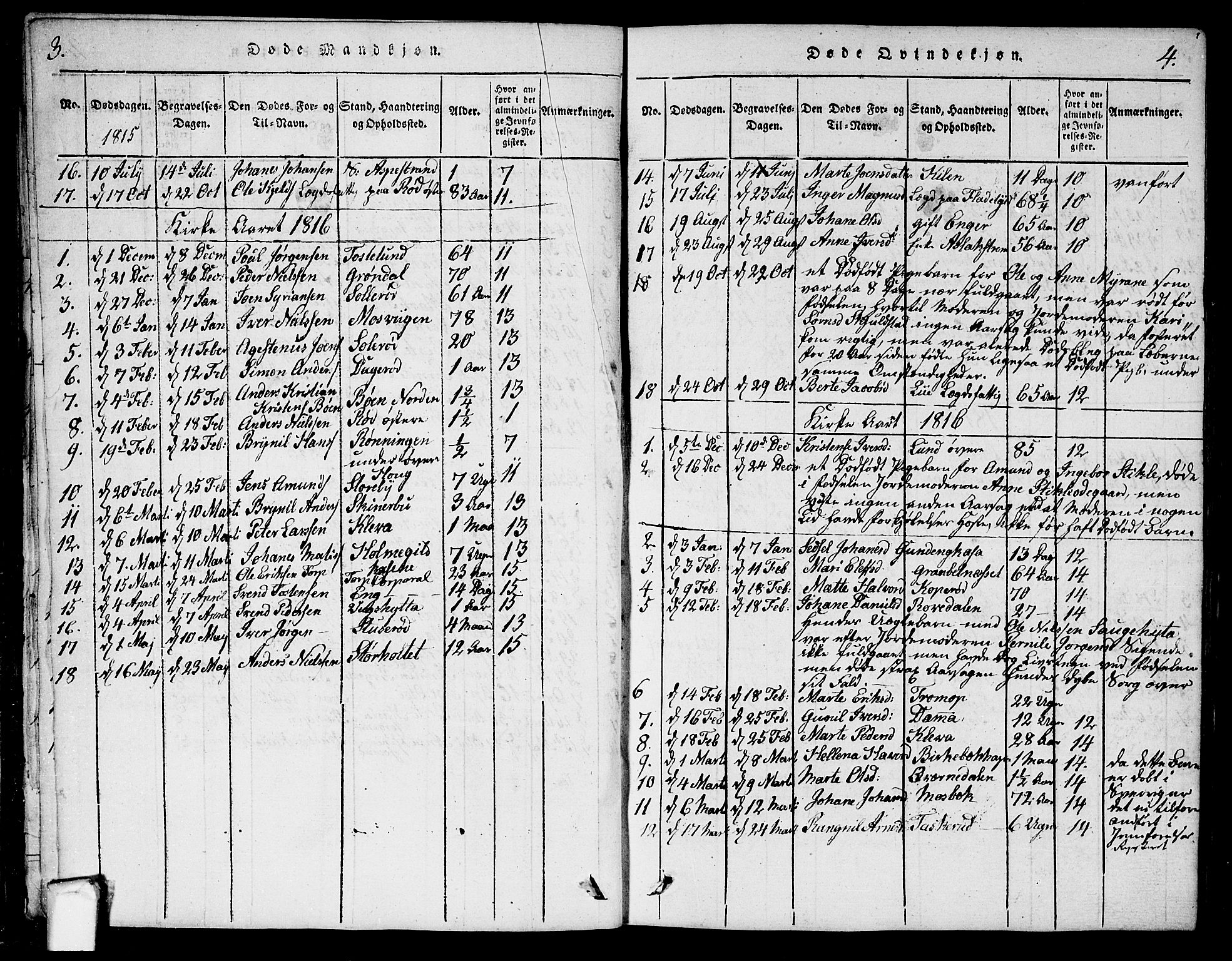 Aremark prestekontor Kirkebøker, AV/SAO-A-10899/G/Ga/L0001: Parish register (copy) no.  I 1, 1814-1834, p. 3-4