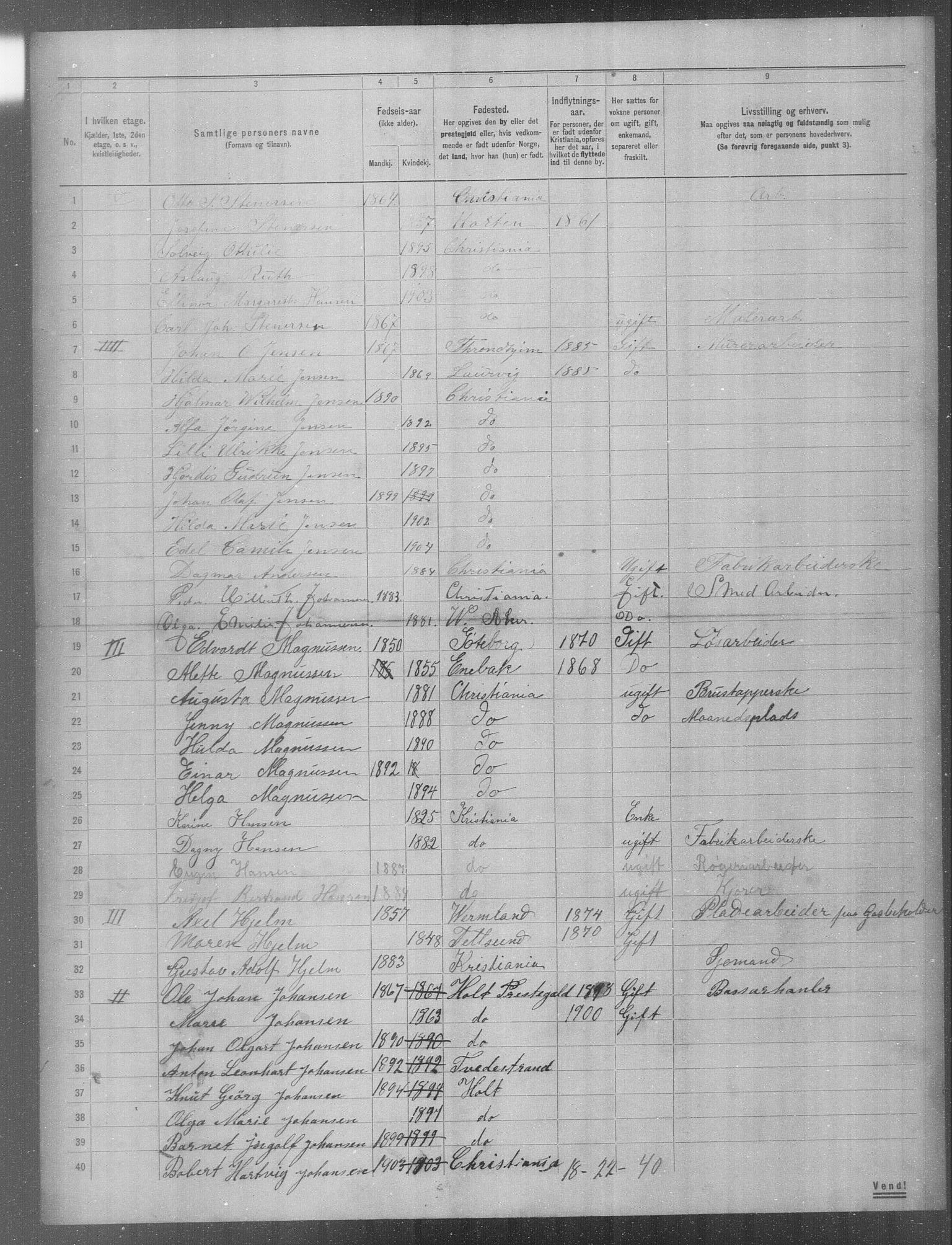 OBA, Municipal Census 1904 for Kristiania, 1904, p. 2599