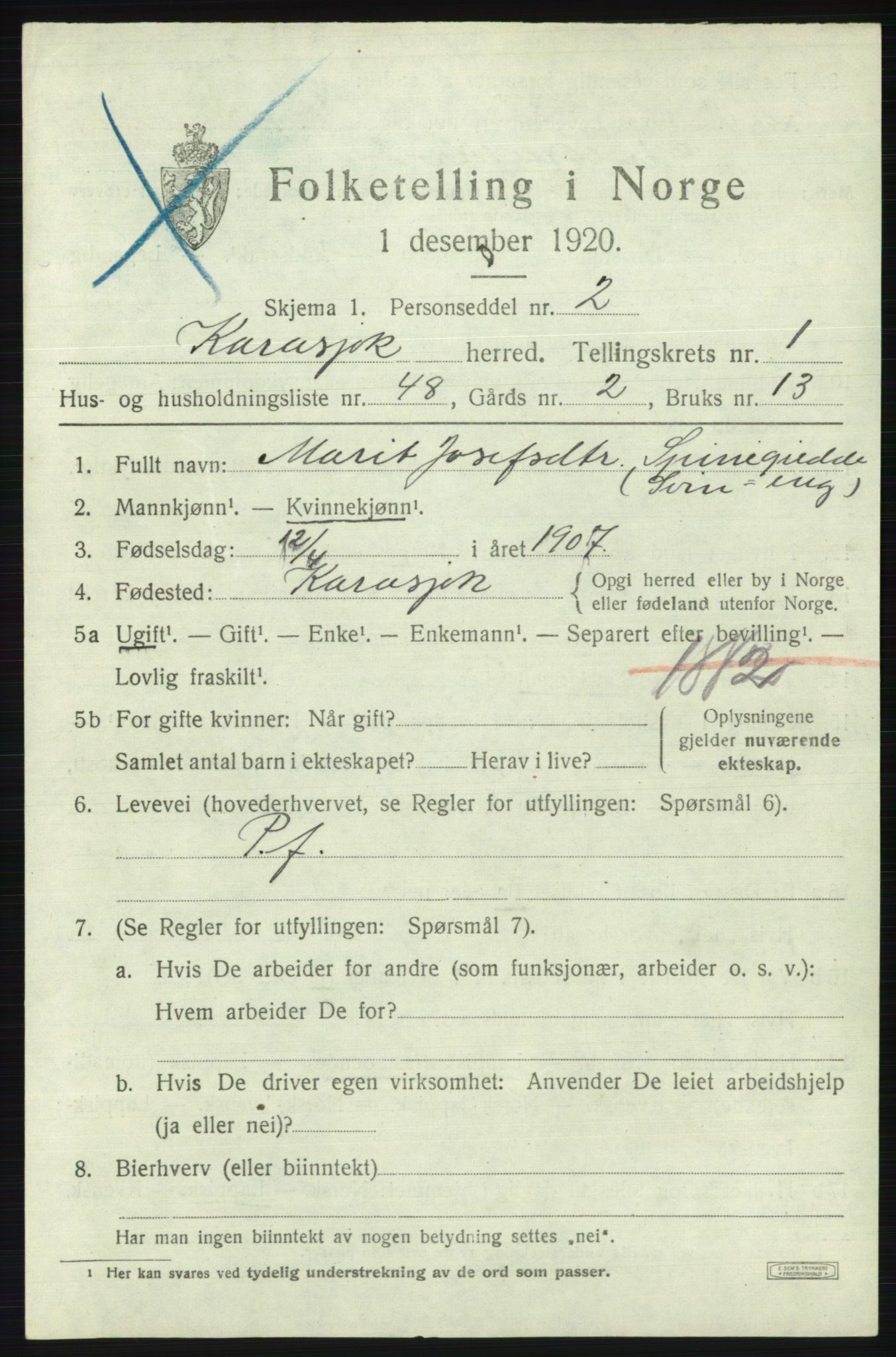 SATØ, 1920 census for Karasjok, 1920, p. 956