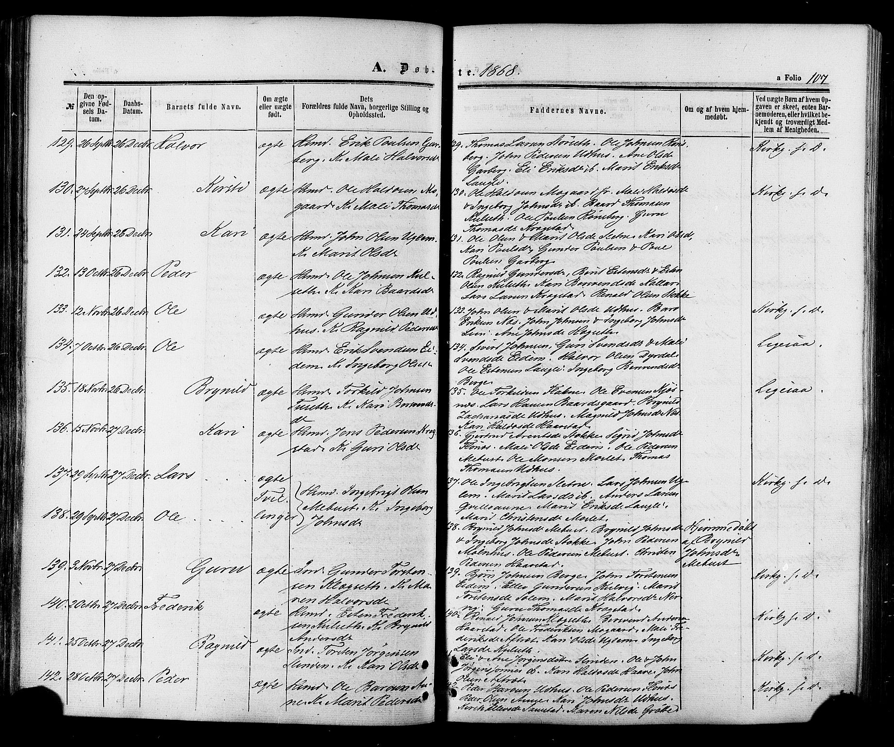 Ministerialprotokoller, klokkerbøker og fødselsregistre - Sør-Trøndelag, SAT/A-1456/695/L1147: Parish register (official) no. 695A07, 1860-1877, p. 107