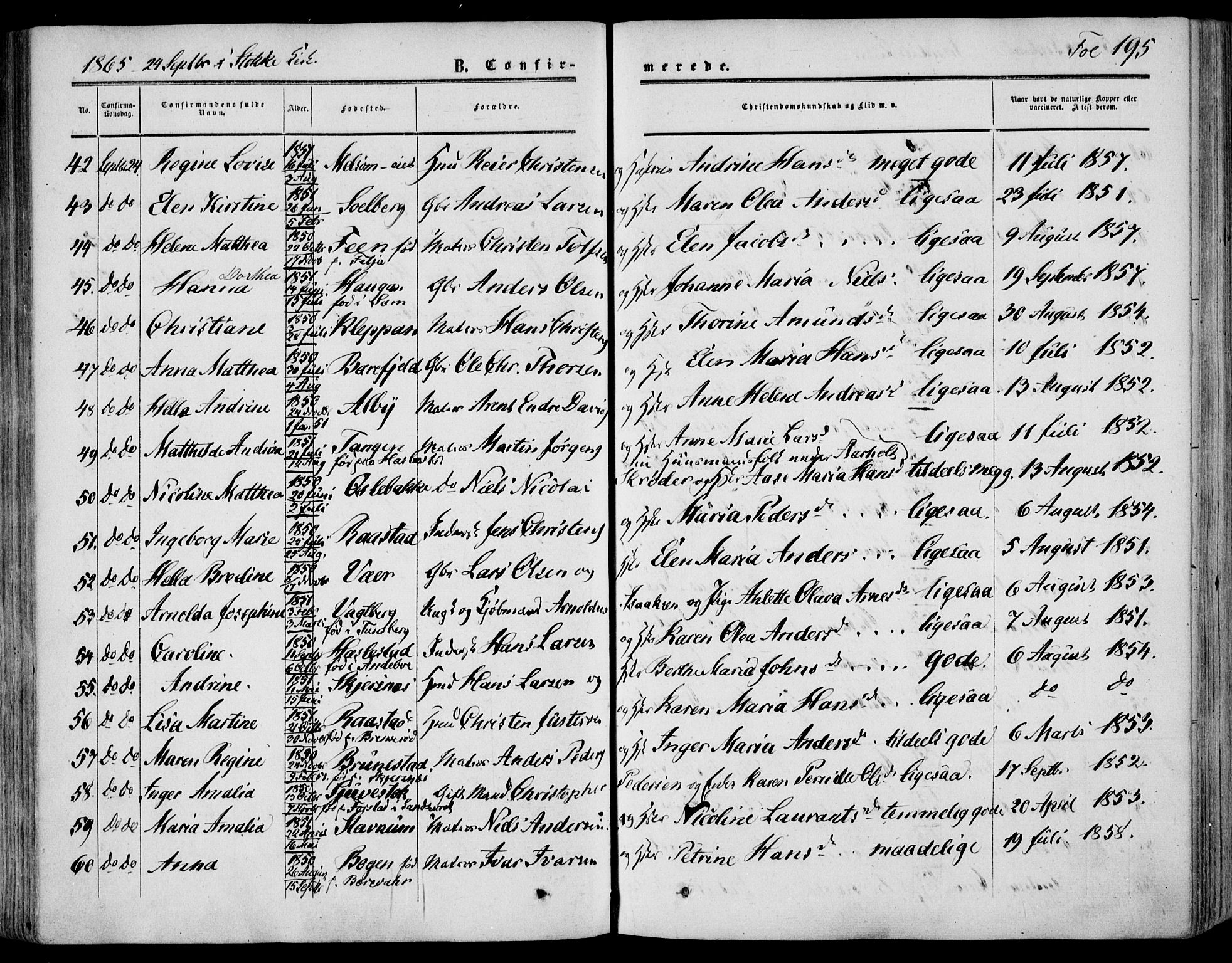 Stokke kirkebøker, AV/SAKO-A-320/F/Fa/L0008: Parish register (official) no. I 8, 1858-1871, p. 195