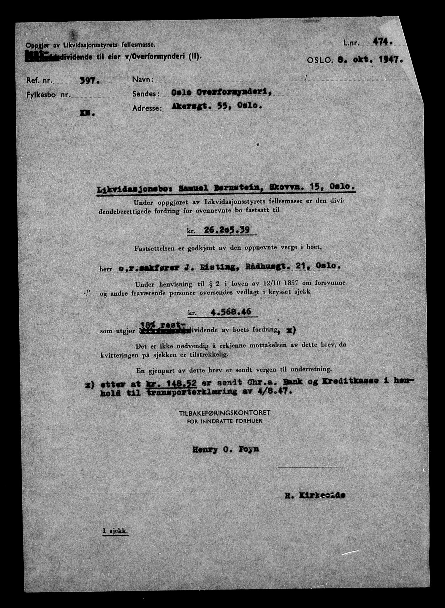 Justisdepartementet, Tilbakeføringskontoret for inndratte formuer, AV/RA-S-1564/H/Hc/Hcc/L0923: --, 1945-1947, p. 577