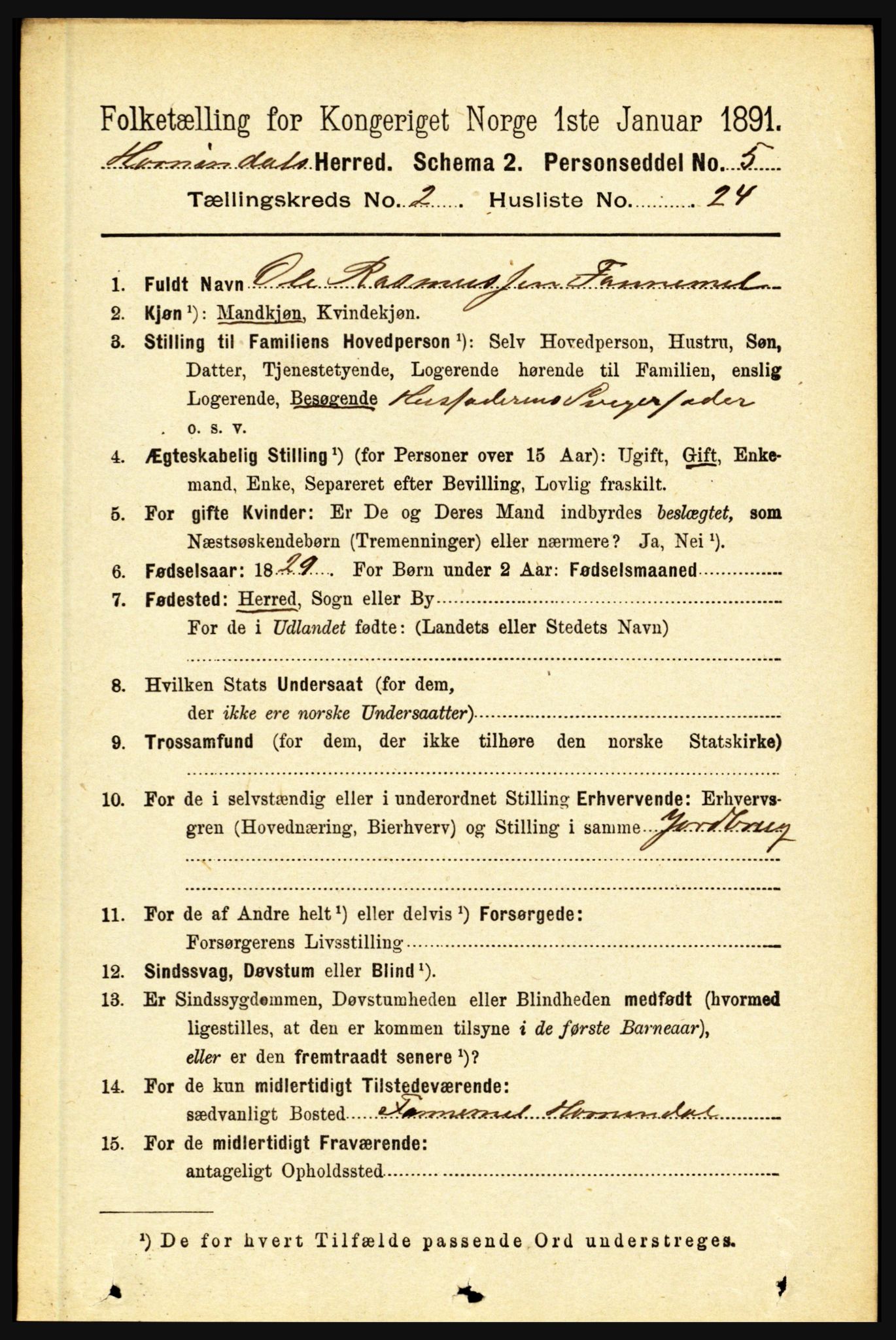 RA, 1891 census for 1444 Hornindal, 1891, p. 496