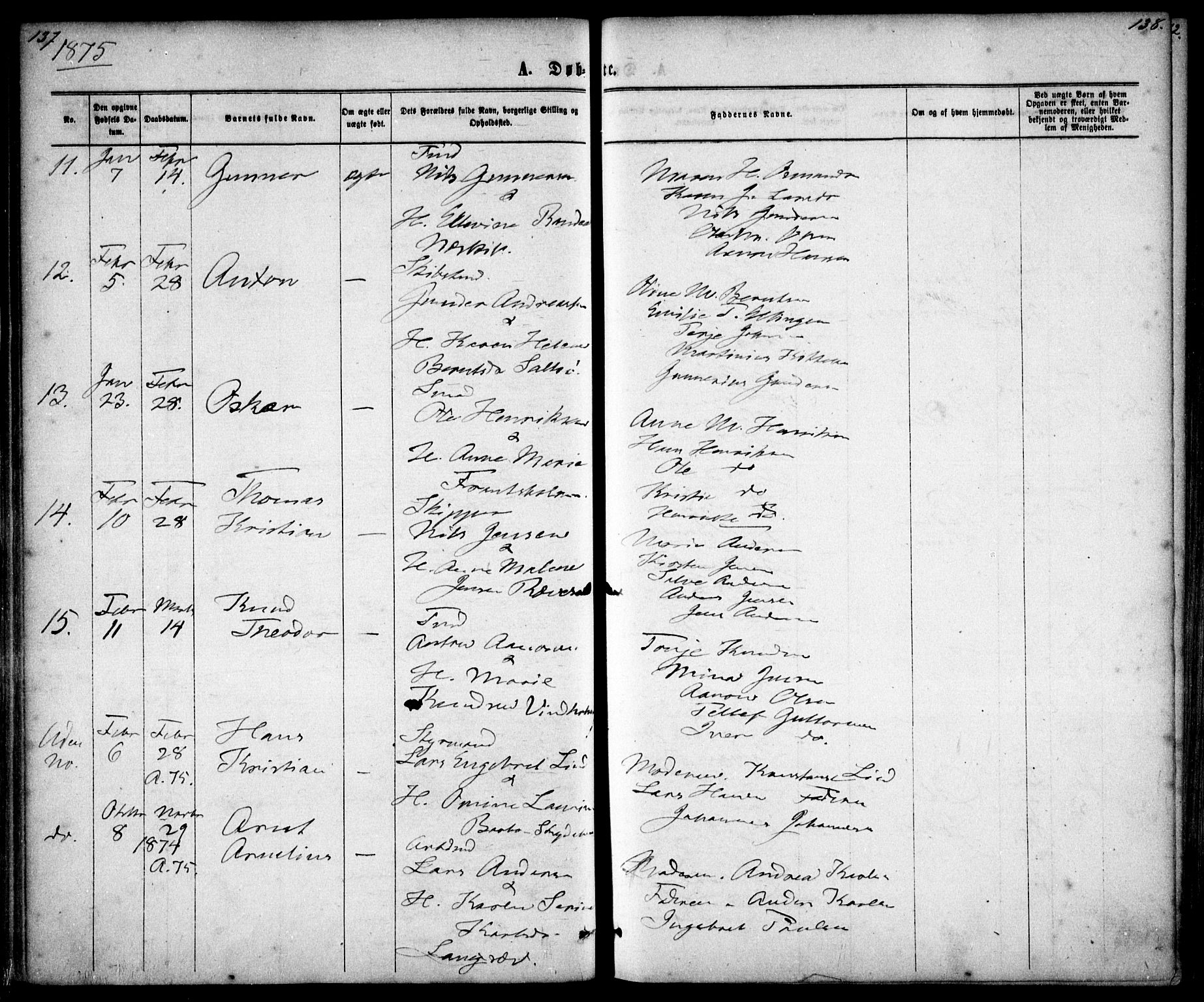 Tromøy sokneprestkontor, AV/SAK-1111-0041/F/Fa/L0008: Parish register (official) no. A 8, 1870-1877, p. 137-138