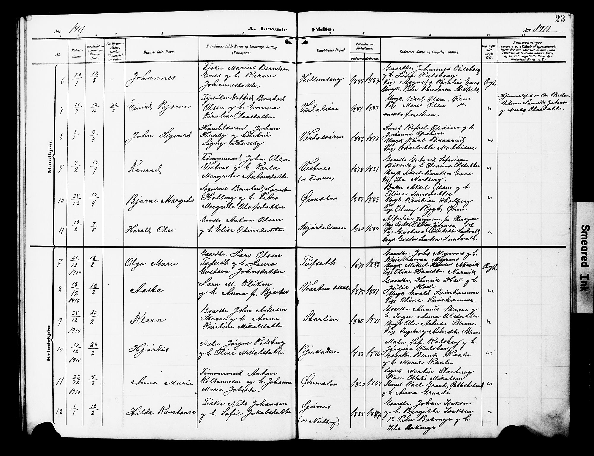 Ministerialprotokoller, klokkerbøker og fødselsregistre - Nord-Trøndelag, SAT/A-1458/723/L0258: Parish register (copy) no. 723C06, 1908-1927, p. 23