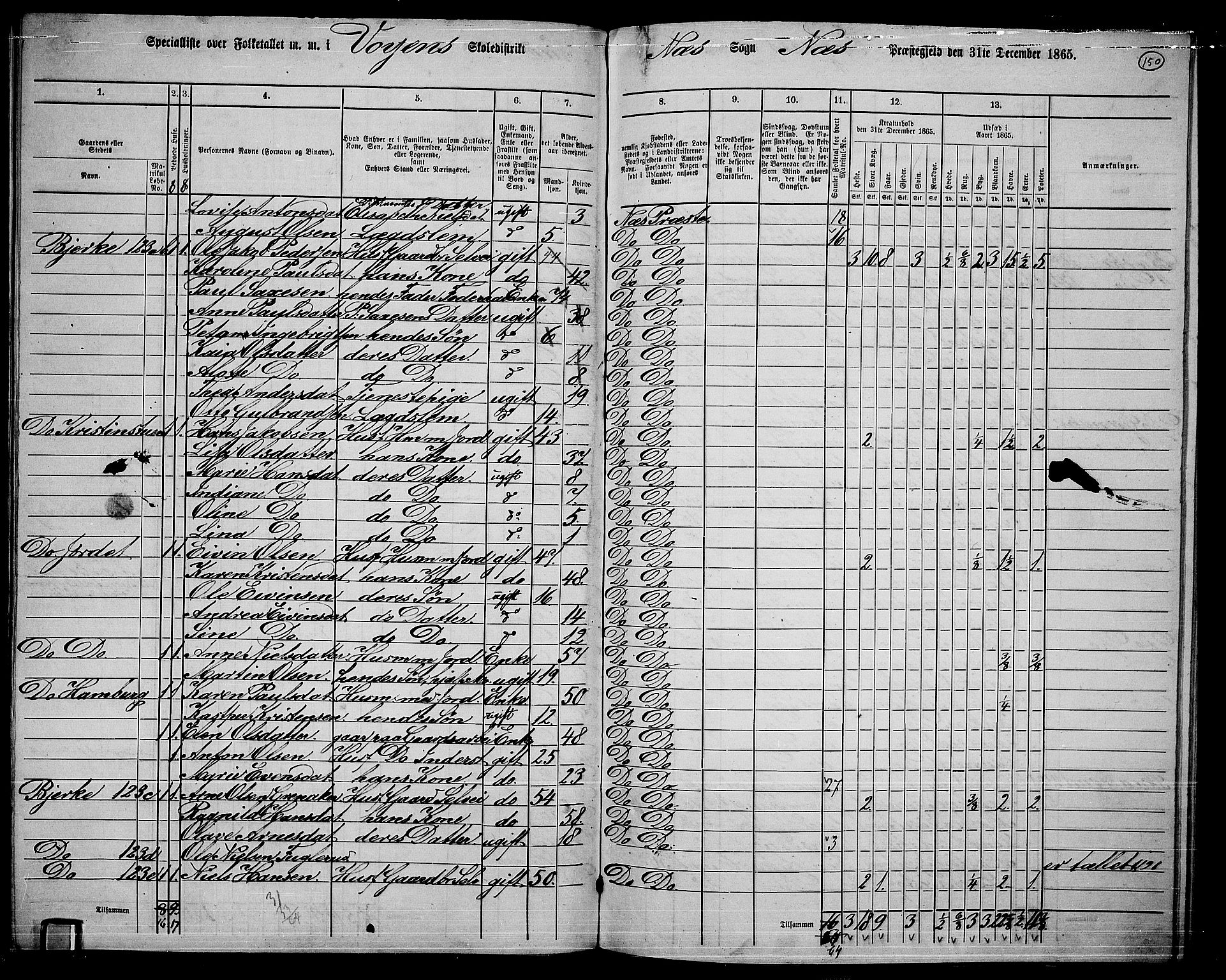 RA, 1865 census for Nes, 1865, p. 136