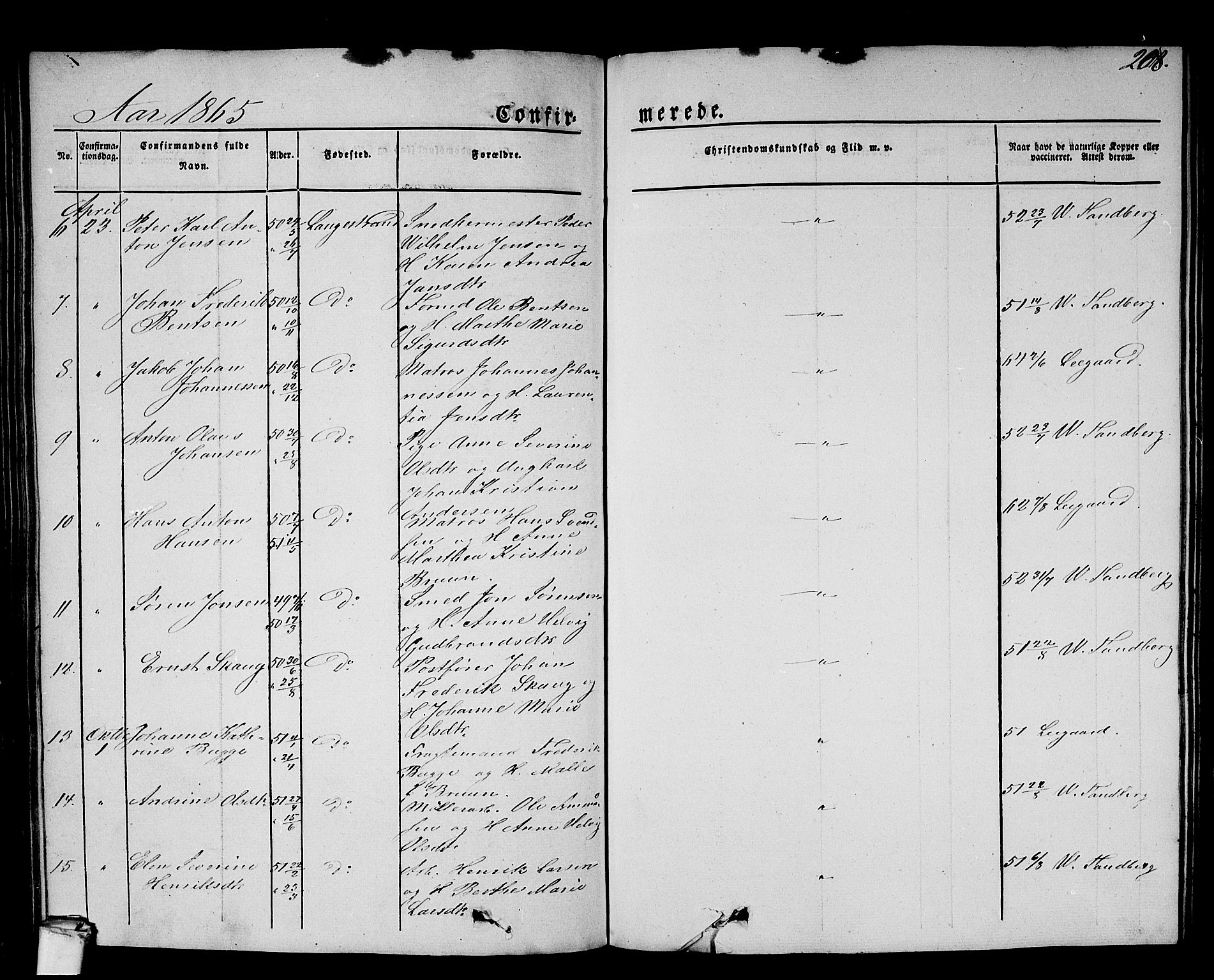 Larvik kirkebøker, AV/SAKO-A-352/G/Gb/L0002: Parish register (copy) no. II 2, 1843-1866, p. 208