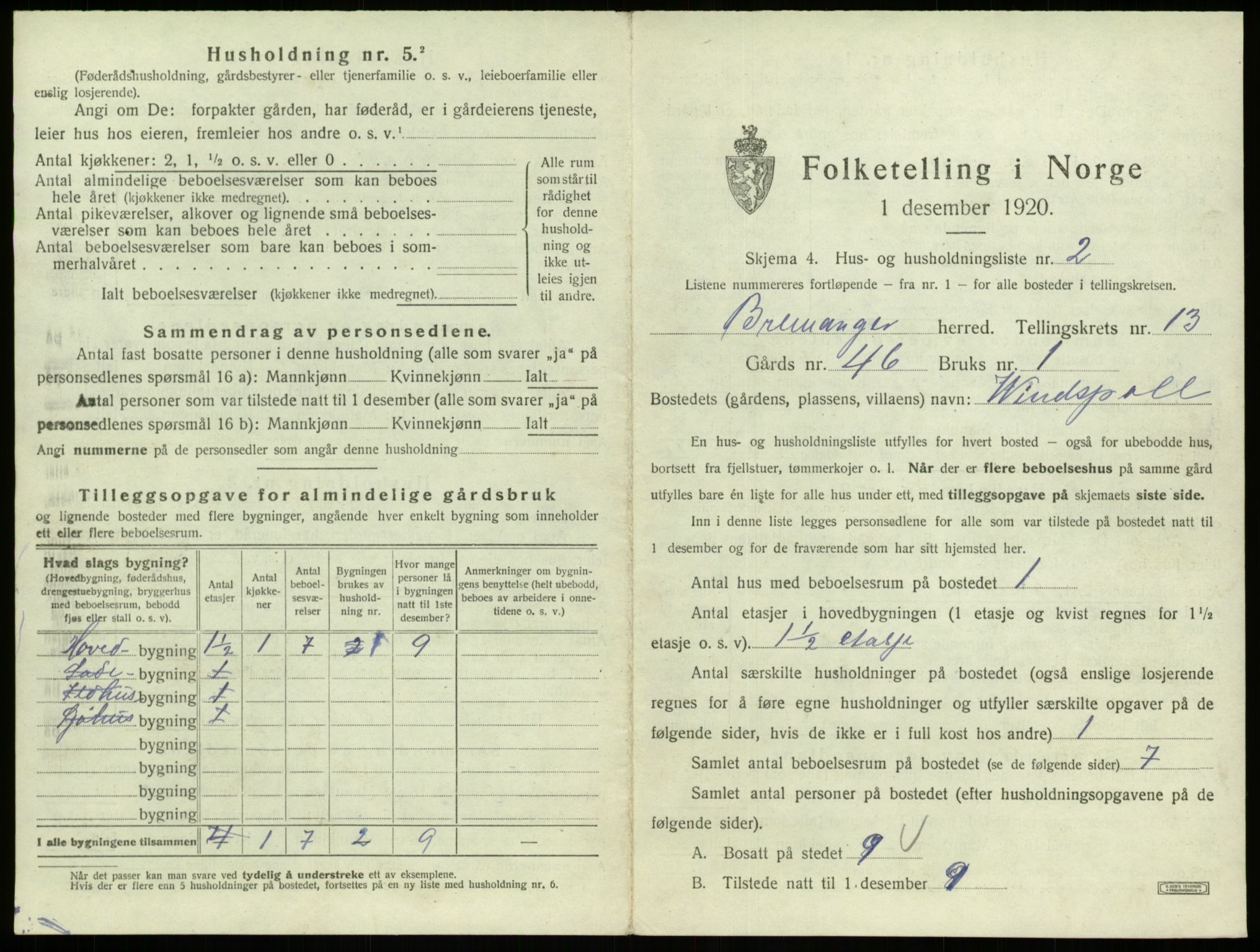 SAB, 1920 census for Bremanger, 1920, p. 893