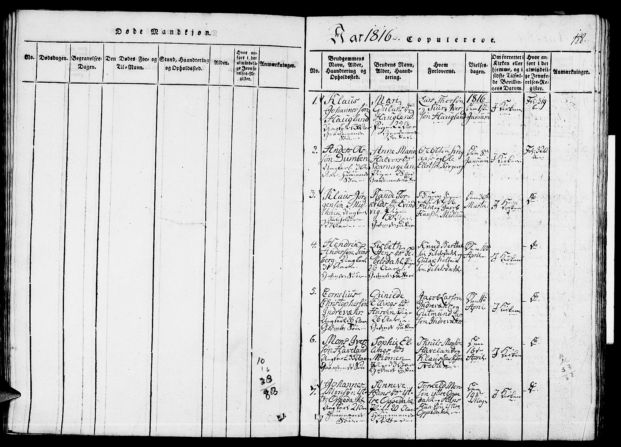 Gulen sokneprestembete, AV/SAB-A-80201/H/Haa/Haaa/L0018: Parish register (official) no. A 18, 1816-1825, p. 188