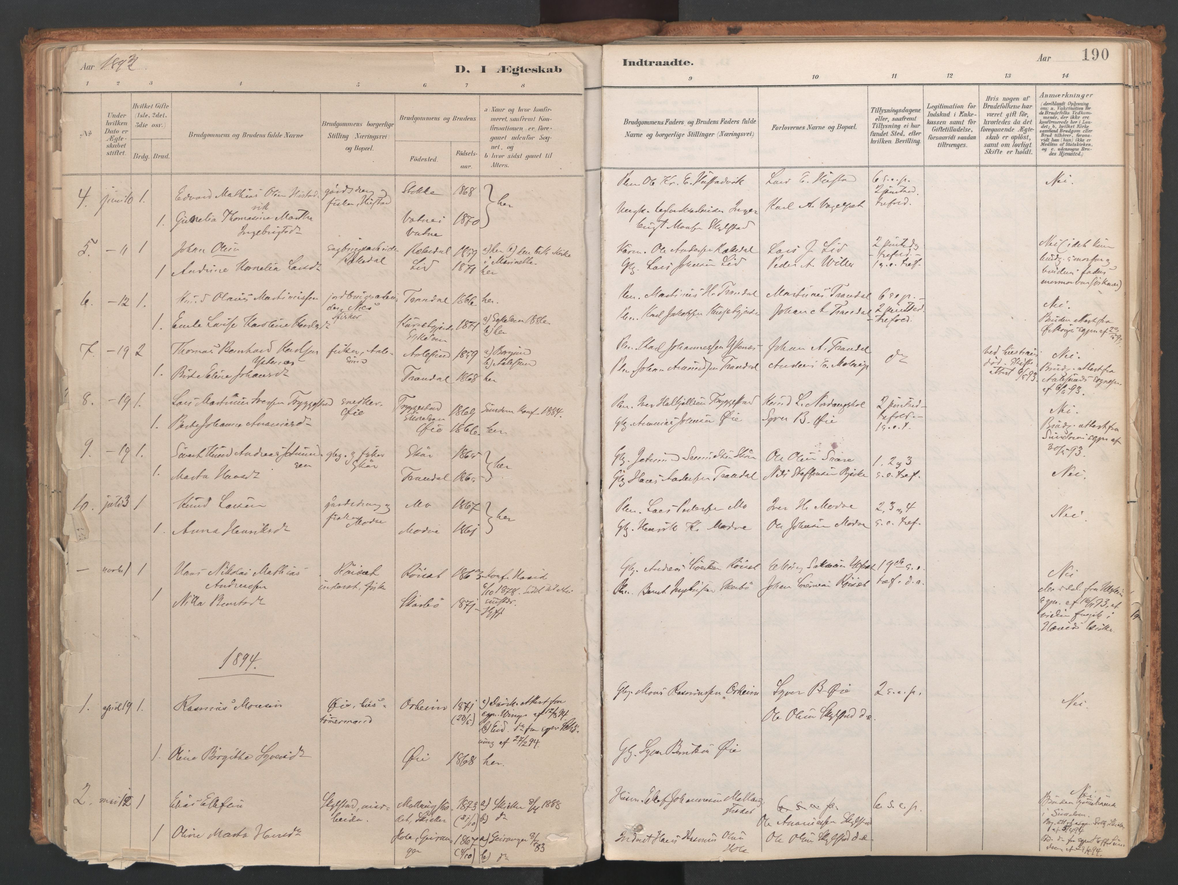 Ministerialprotokoller, klokkerbøker og fødselsregistre - Møre og Romsdal, AV/SAT-A-1454/515/L0211: Parish register (official) no. 515A07, 1886-1910, p. 190