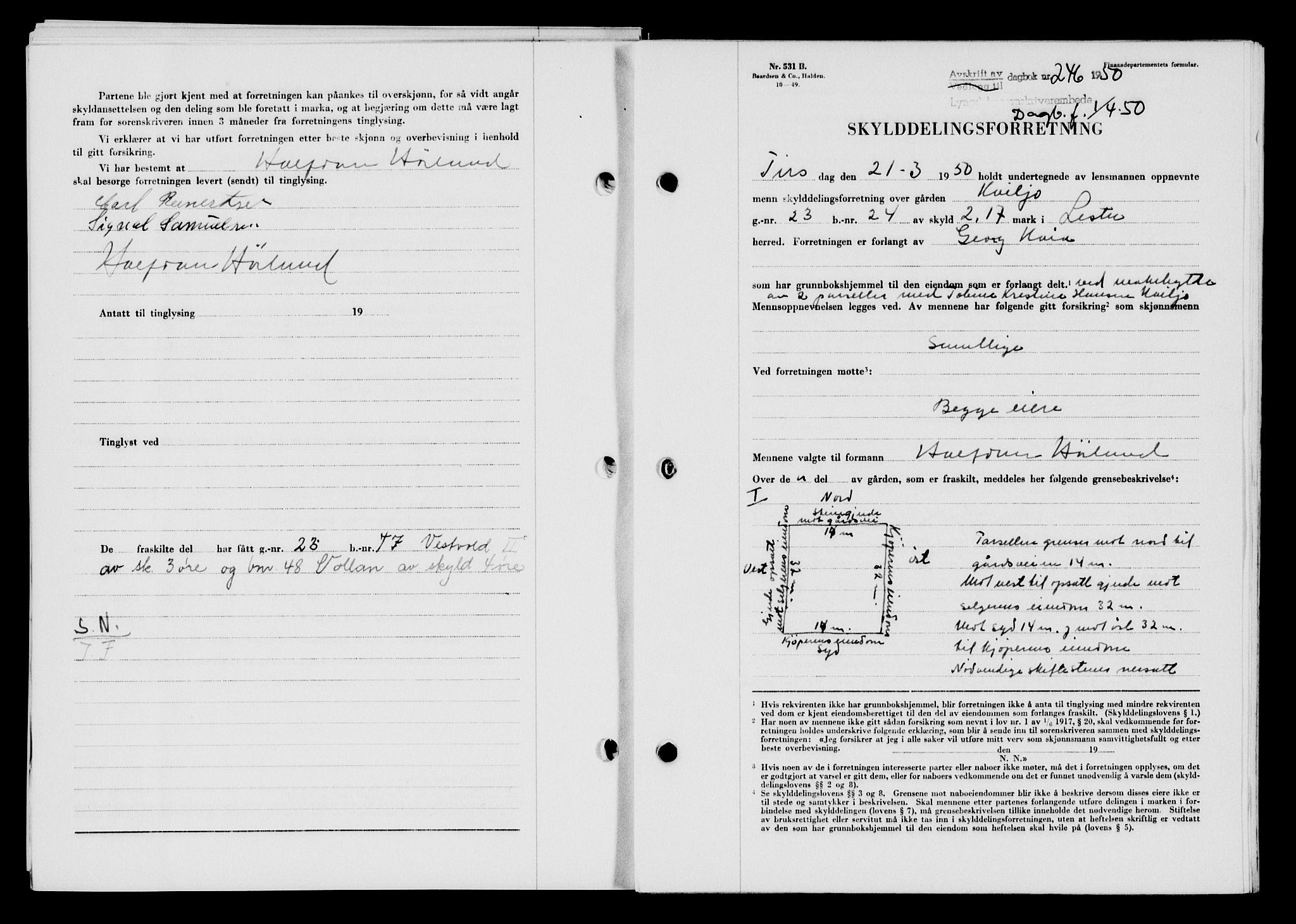 Lyngdal sorenskriveri, AV/SAK-1221-0004/G/Gb/L0665: Mortgage book no. A XI, 1950-1950, Diary no: : 246/1950