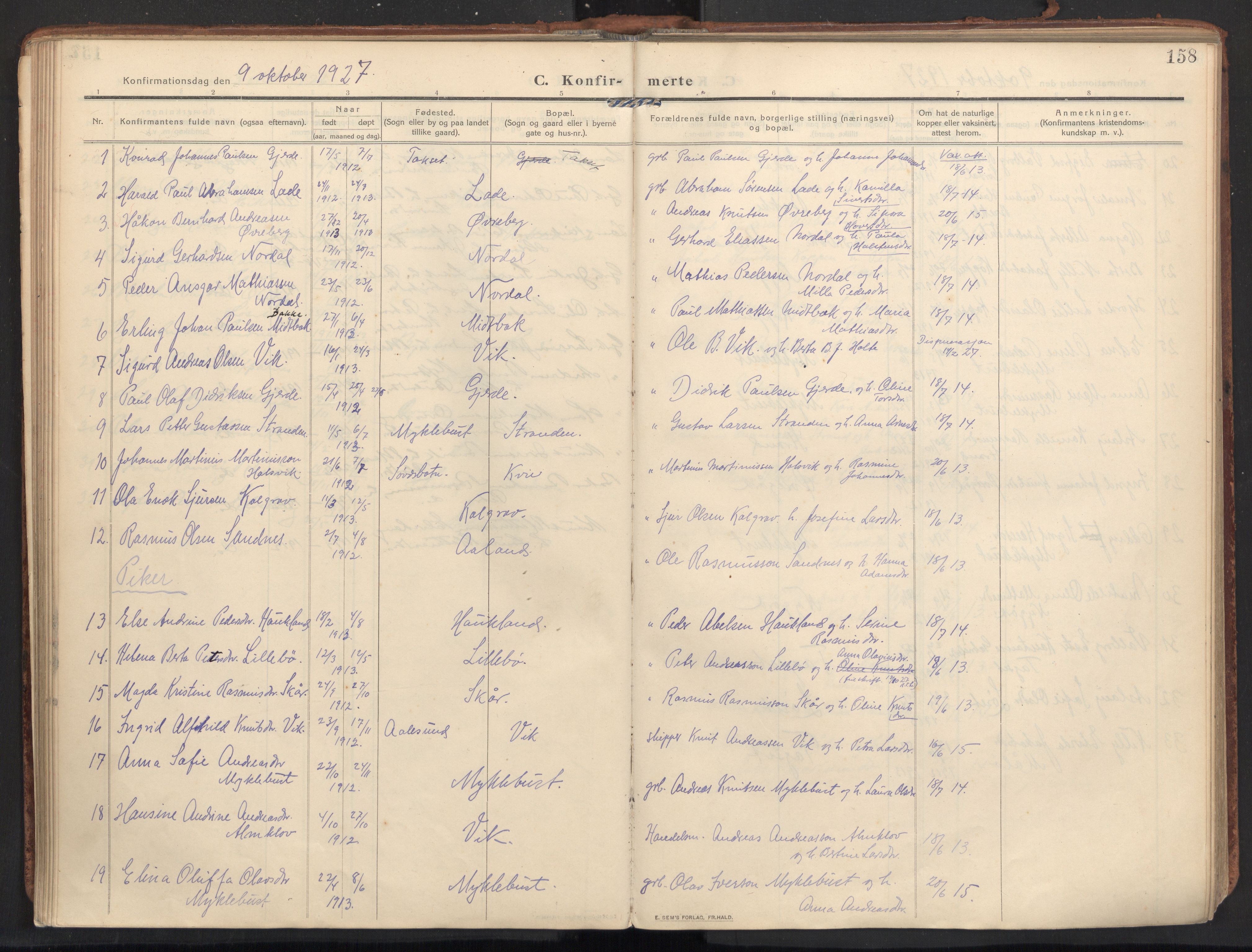 Ministerialprotokoller, klokkerbøker og fødselsregistre - Møre og Romsdal, AV/SAT-A-1454/502/L0026: Parish register (official) no. 502A04, 1909-1933, p. 158