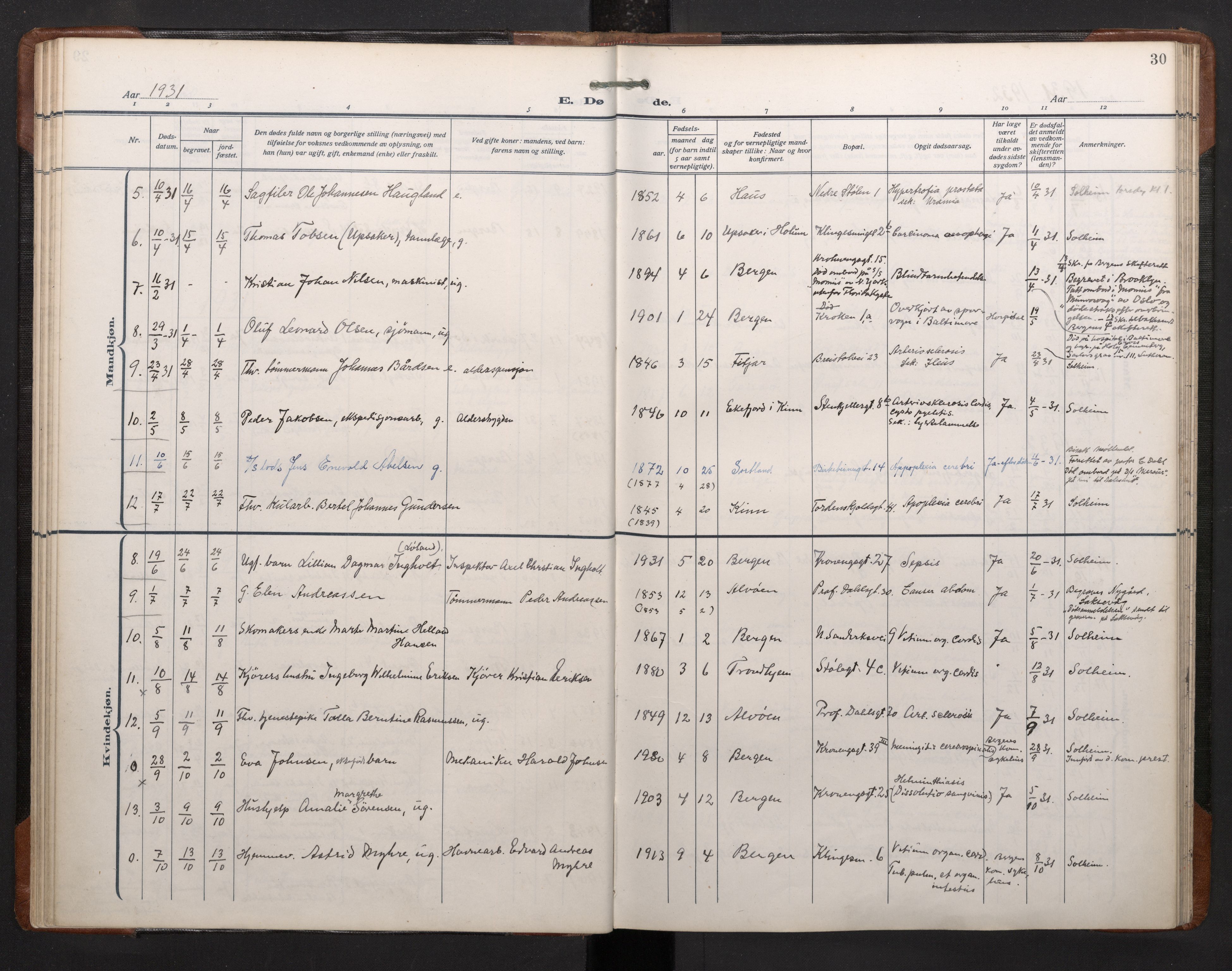 Mariakirken Sokneprestembete, SAB/A-76901/H/Haa/L0020: Parish register (official) no. E 1, 1918-1956, p. 29b-30a