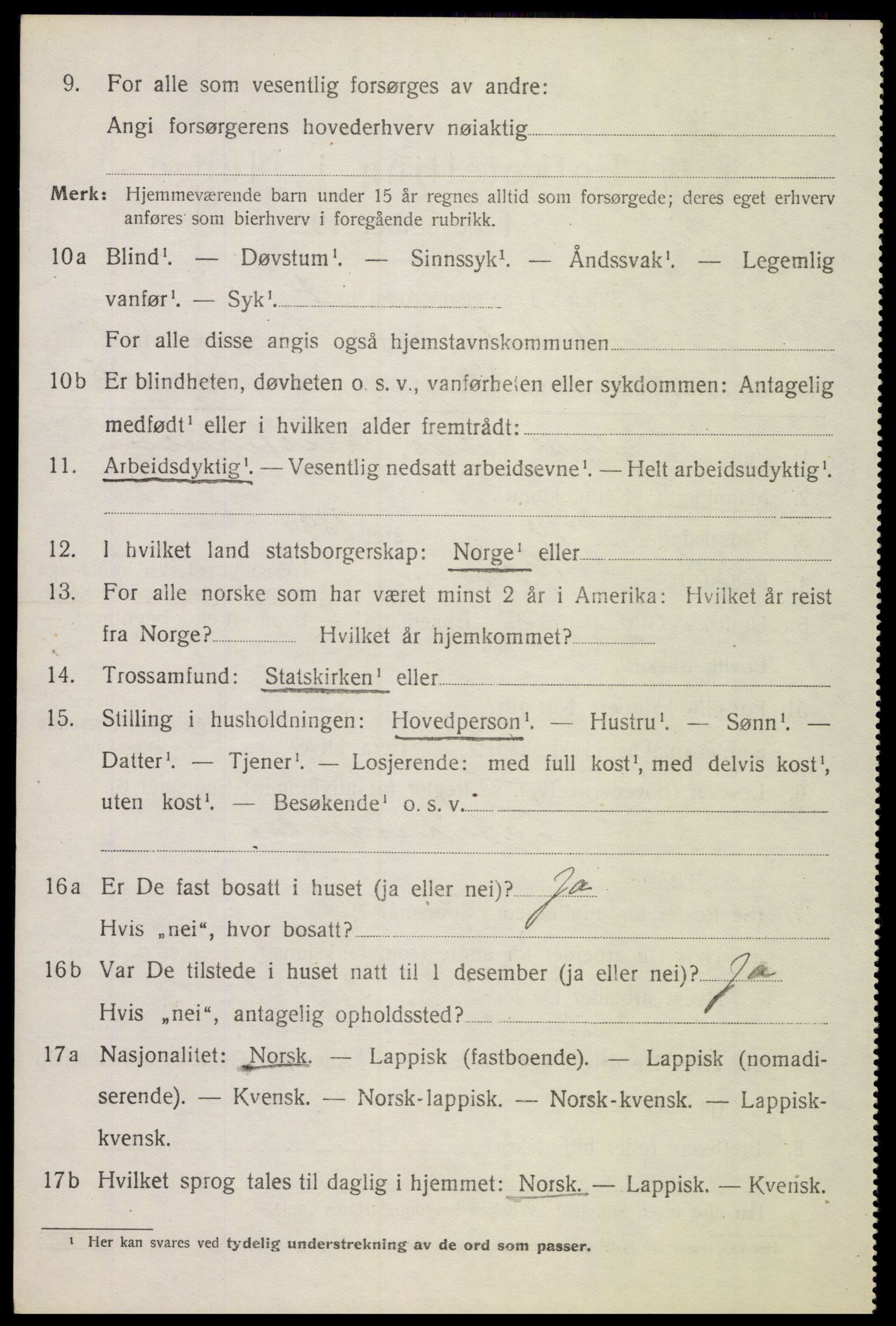 SAT, 1920 census for Sortland, 1920, p. 8587