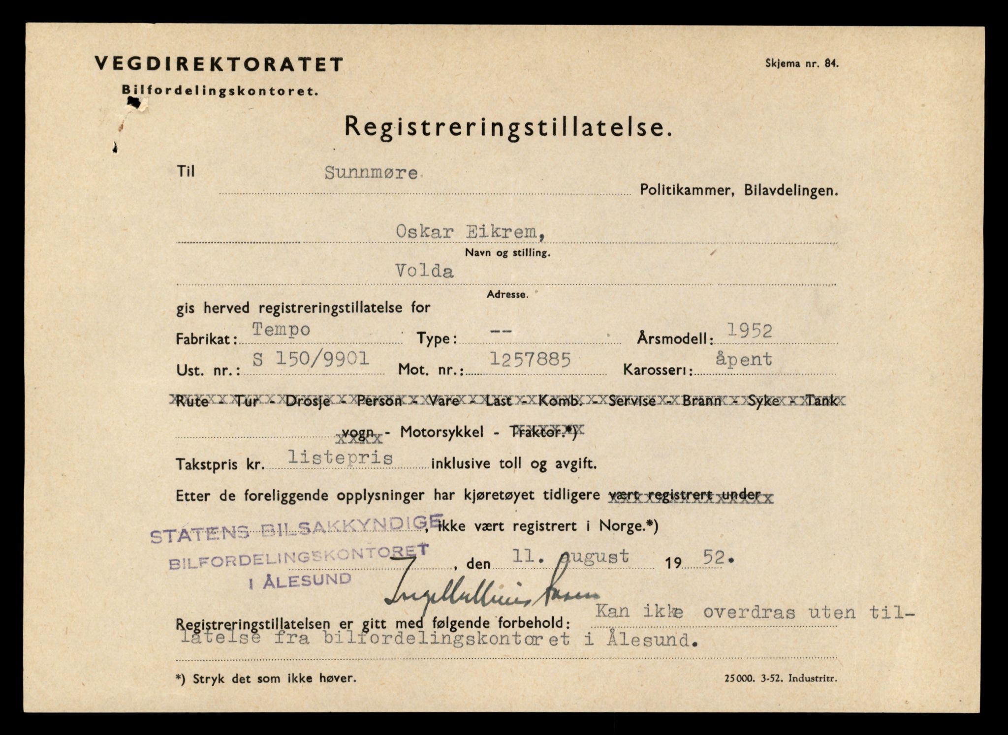 Møre og Romsdal vegkontor - Ålesund trafikkstasjon, AV/SAT-A-4099/F/Fe/L0031: Registreringskort for kjøretøy T 11800 - T 11996, 1927-1998, p. 439
