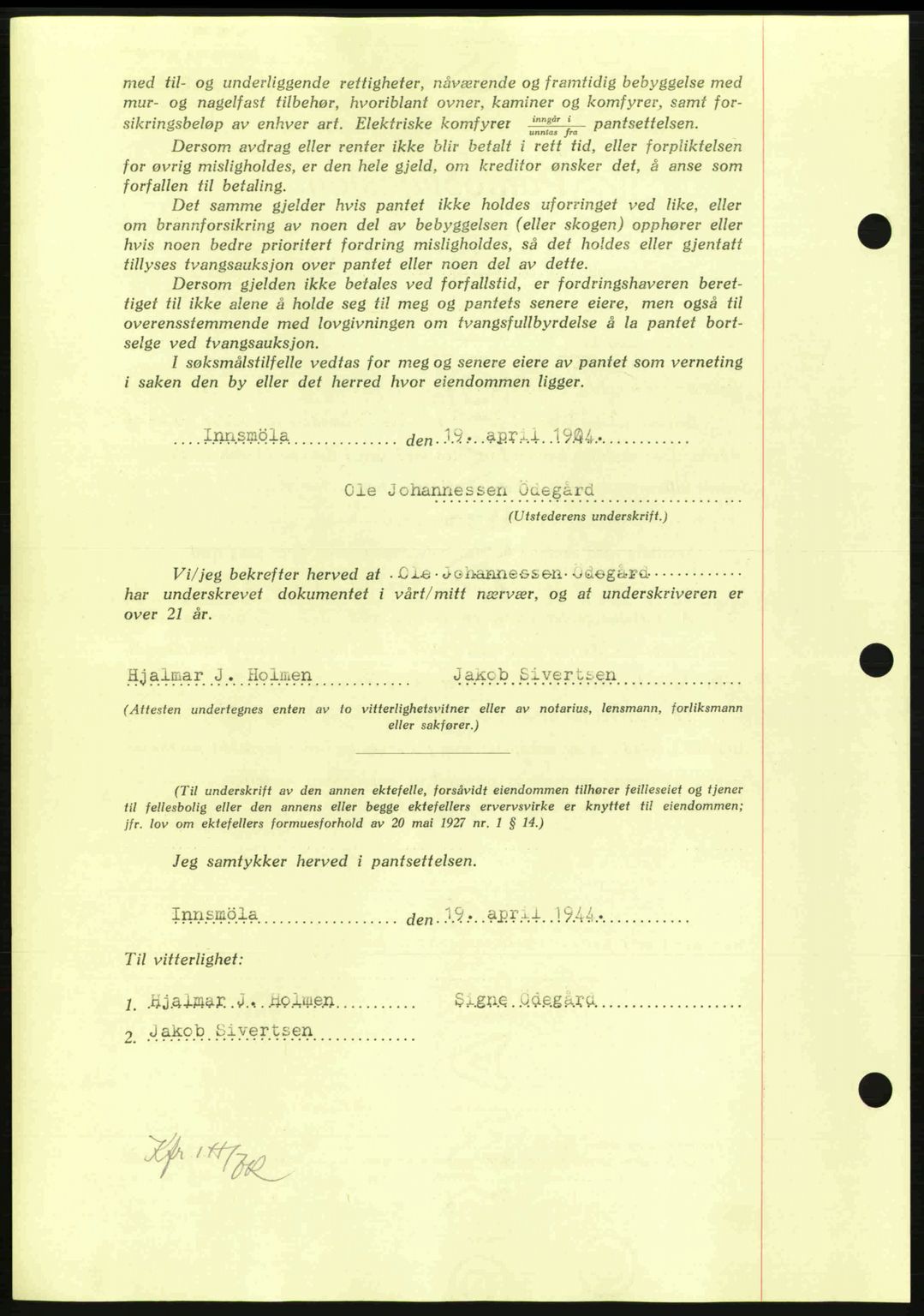 Nordmøre sorenskriveri, AV/SAT-A-4132/1/2/2Ca: Mortgage book no. B91, 1943-1944, Diary no: : 655/1944