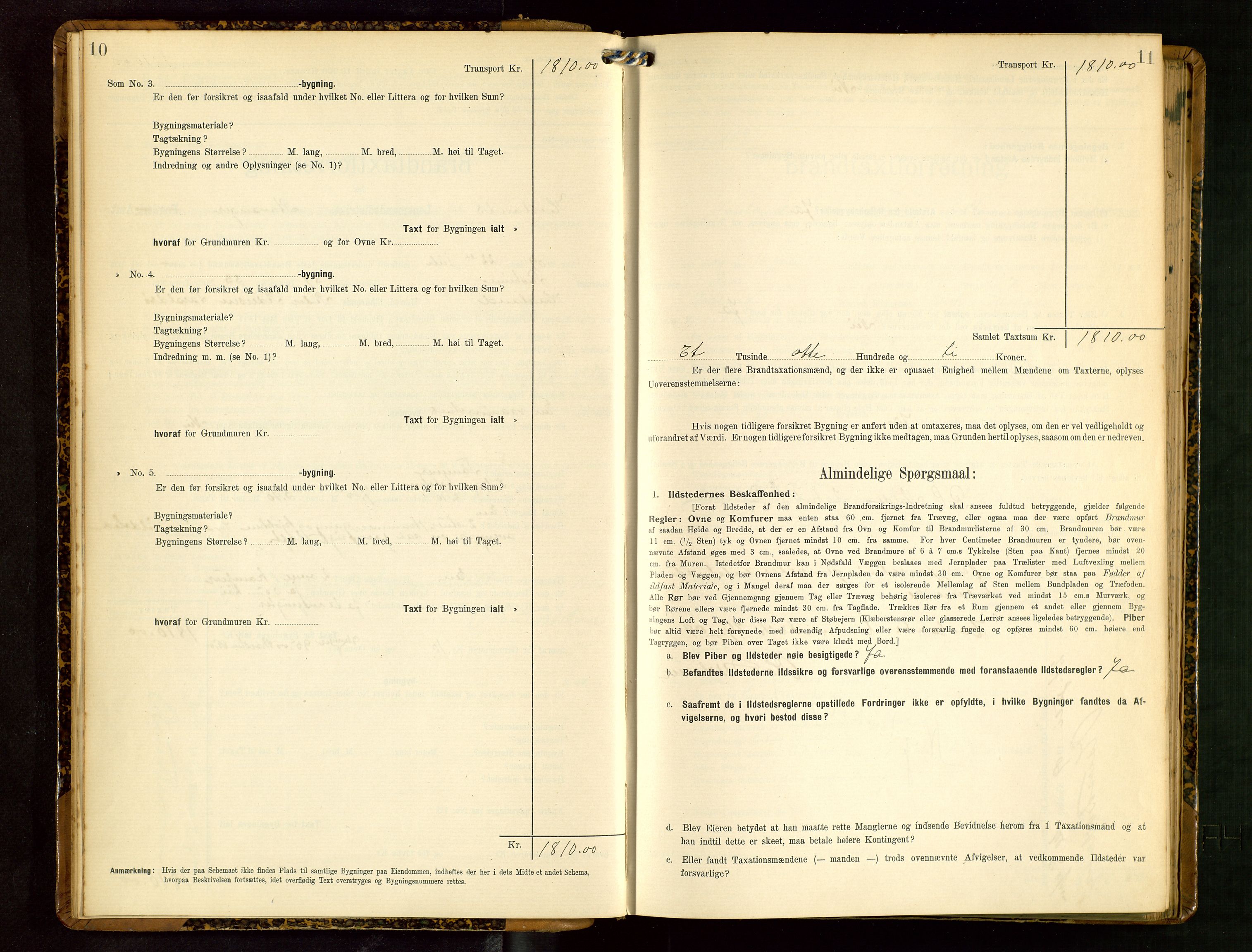 Håland lensmannskontor, SAST/A-100100/Gob/L0003: Branntakstprotokoll - skjematakst. Register i boken., 1909-1910, p. 10-11