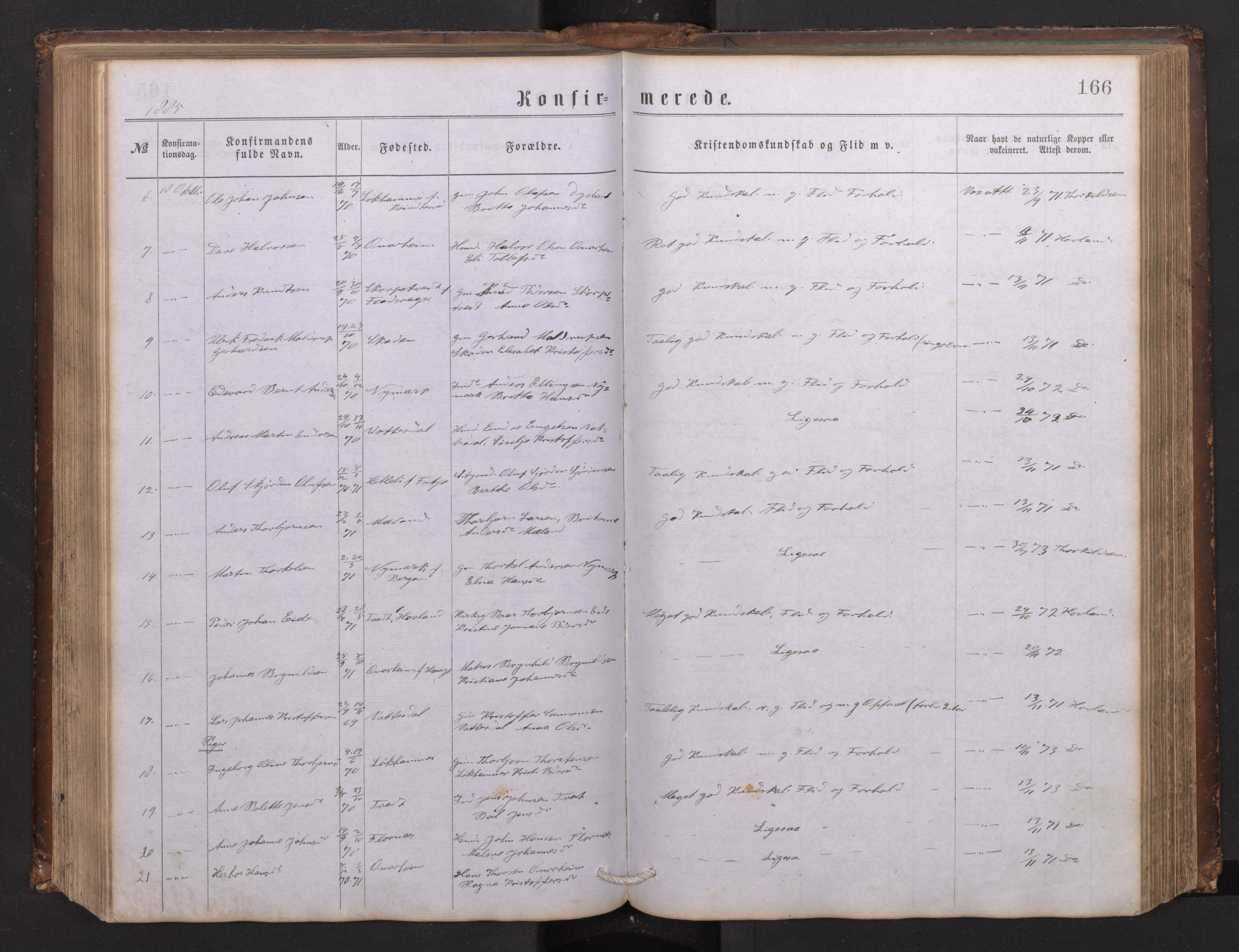 Tysnes sokneprestembete, SAB/A-78601/H/Hab: Parish register (copy) no. C 1, 1873-1895, p. 165b-166a