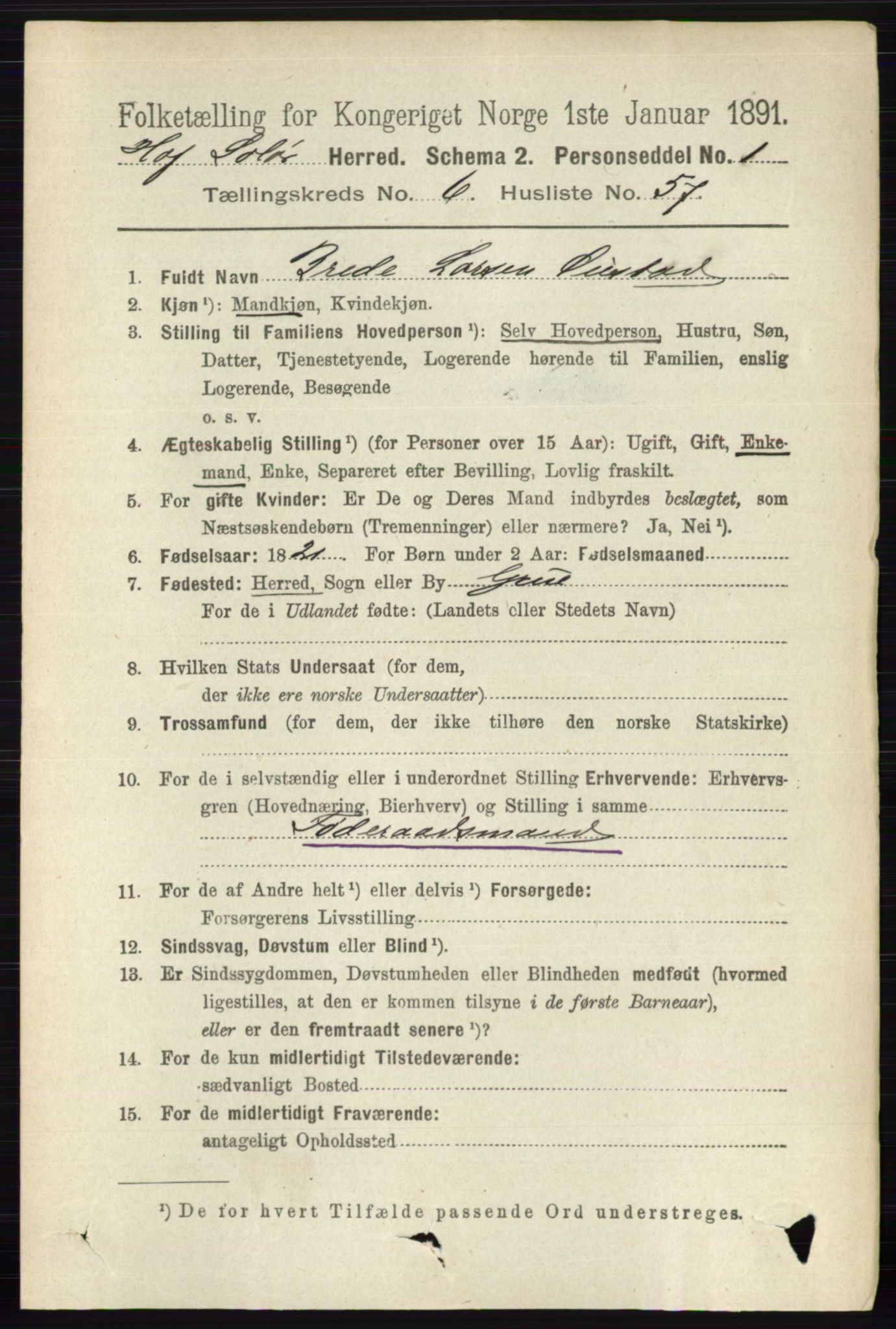 RA, 1891 census for 0424 Hof, 1891, p. 2643