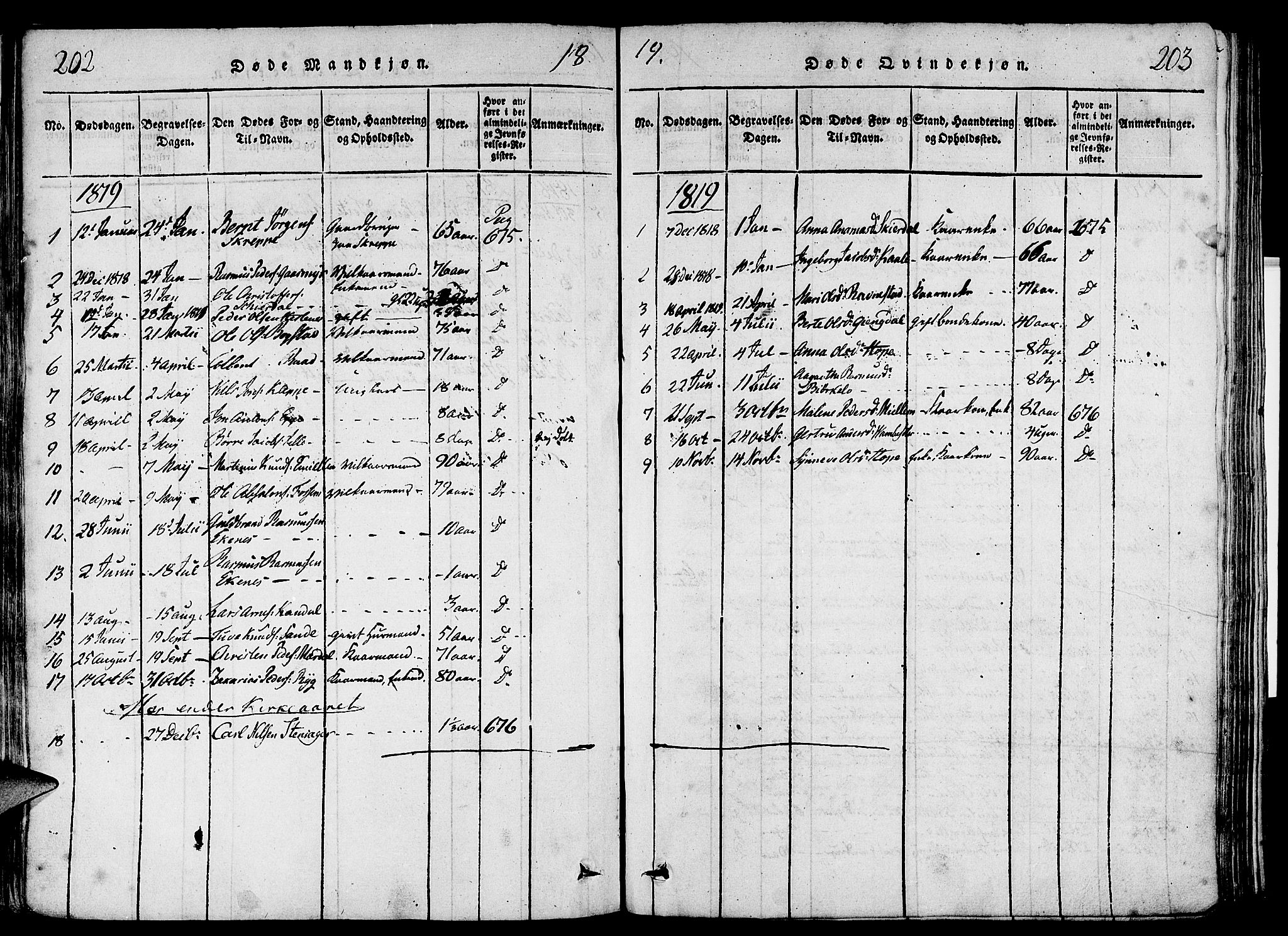 Gloppen sokneprestembete, SAB/A-80101/H/Haa/Haaa/L0006: Parish register (official) no. A 6, 1816-1826, p. 202-203