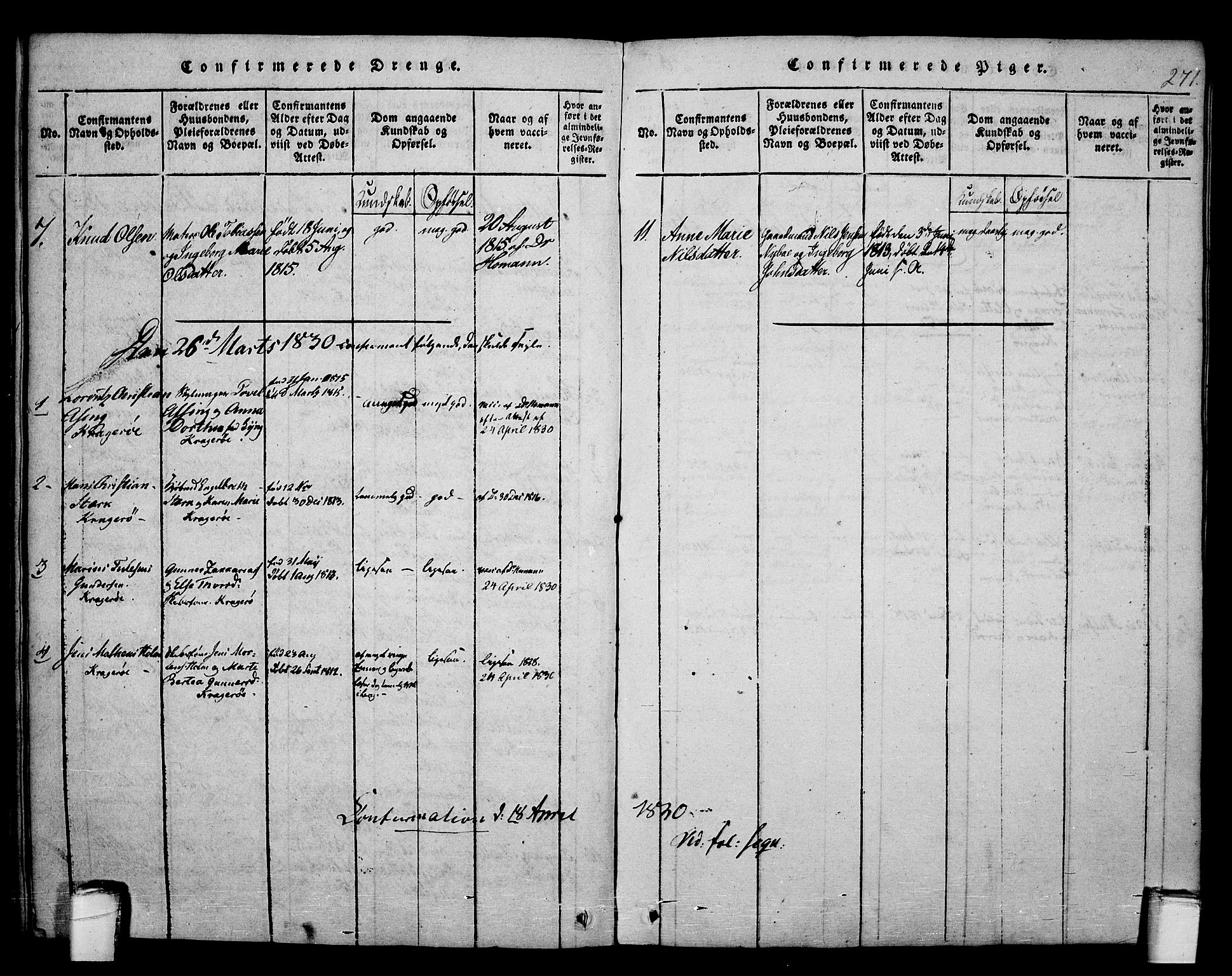 Kragerø kirkebøker, AV/SAKO-A-278/F/Fa/L0004: Parish register (official) no. 4, 1814-1831, p. 271