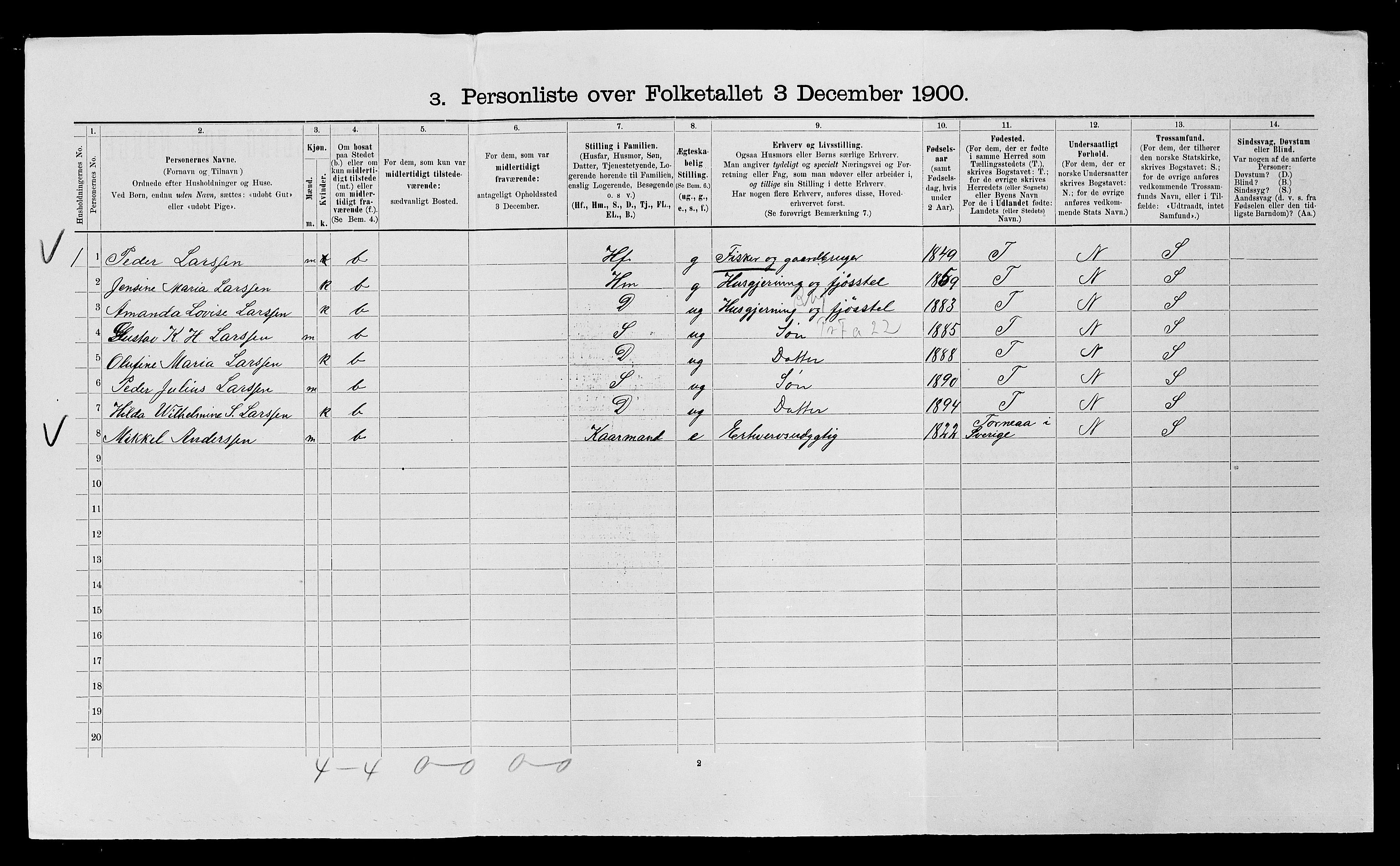 SATØ, 1900 census for Ibestad, 1900, p. 555