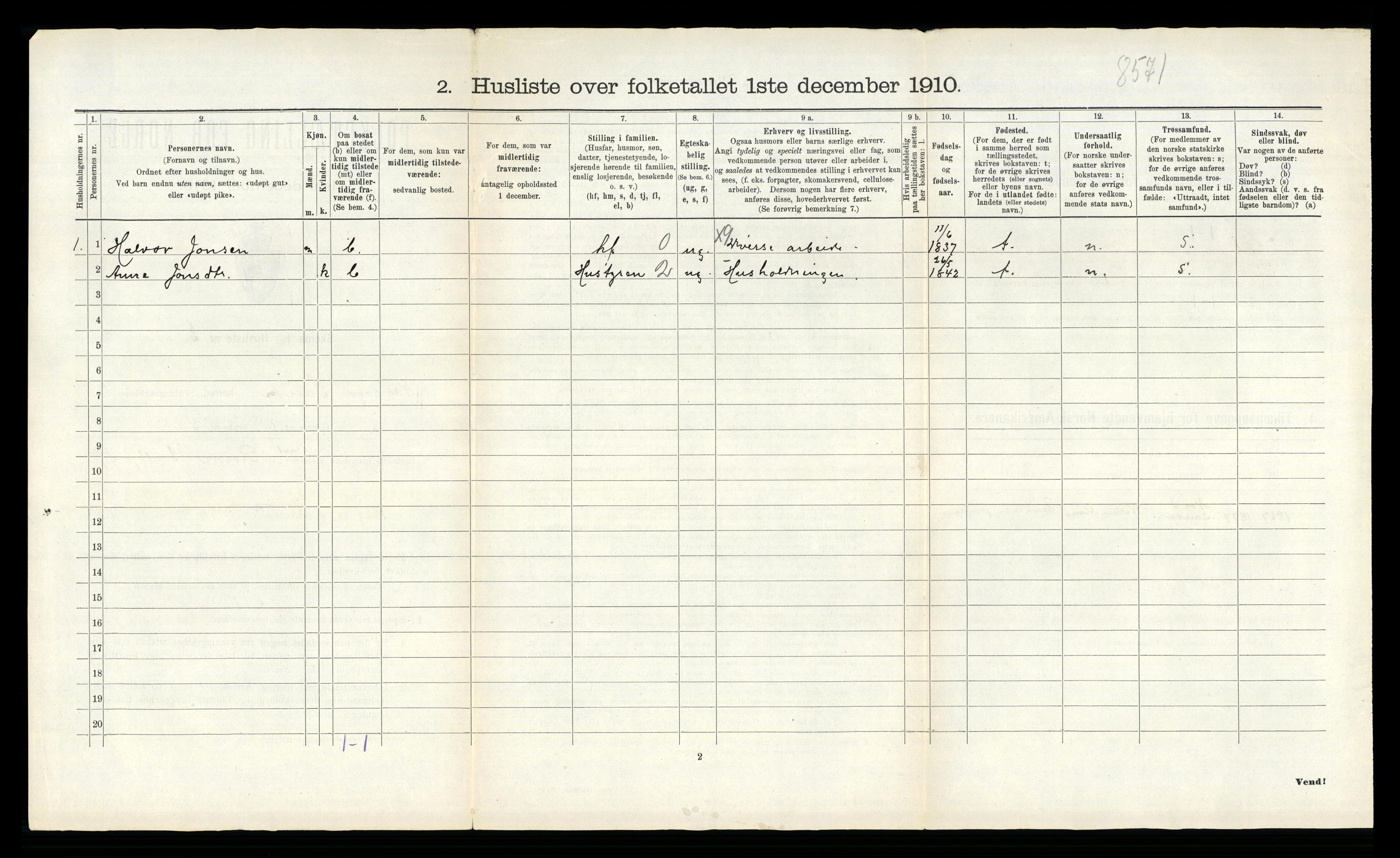 RA, 1910 census for Sauherad, 1910, p. 1394