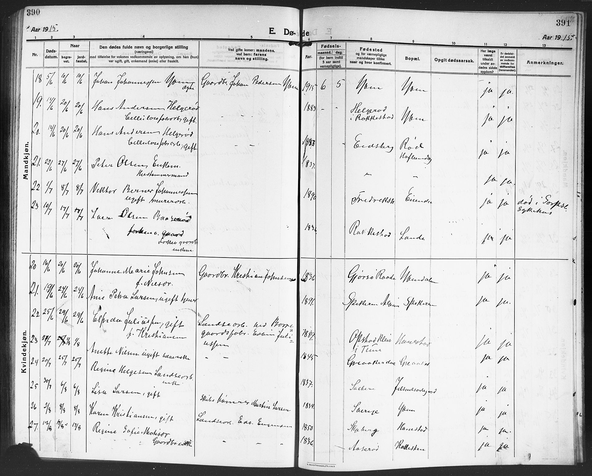 Tune prestekontor Kirkebøker, AV/SAO-A-2007/G/Ga/L0003: Parish register (copy) no. I 3, 1914-1919, p. 390-391