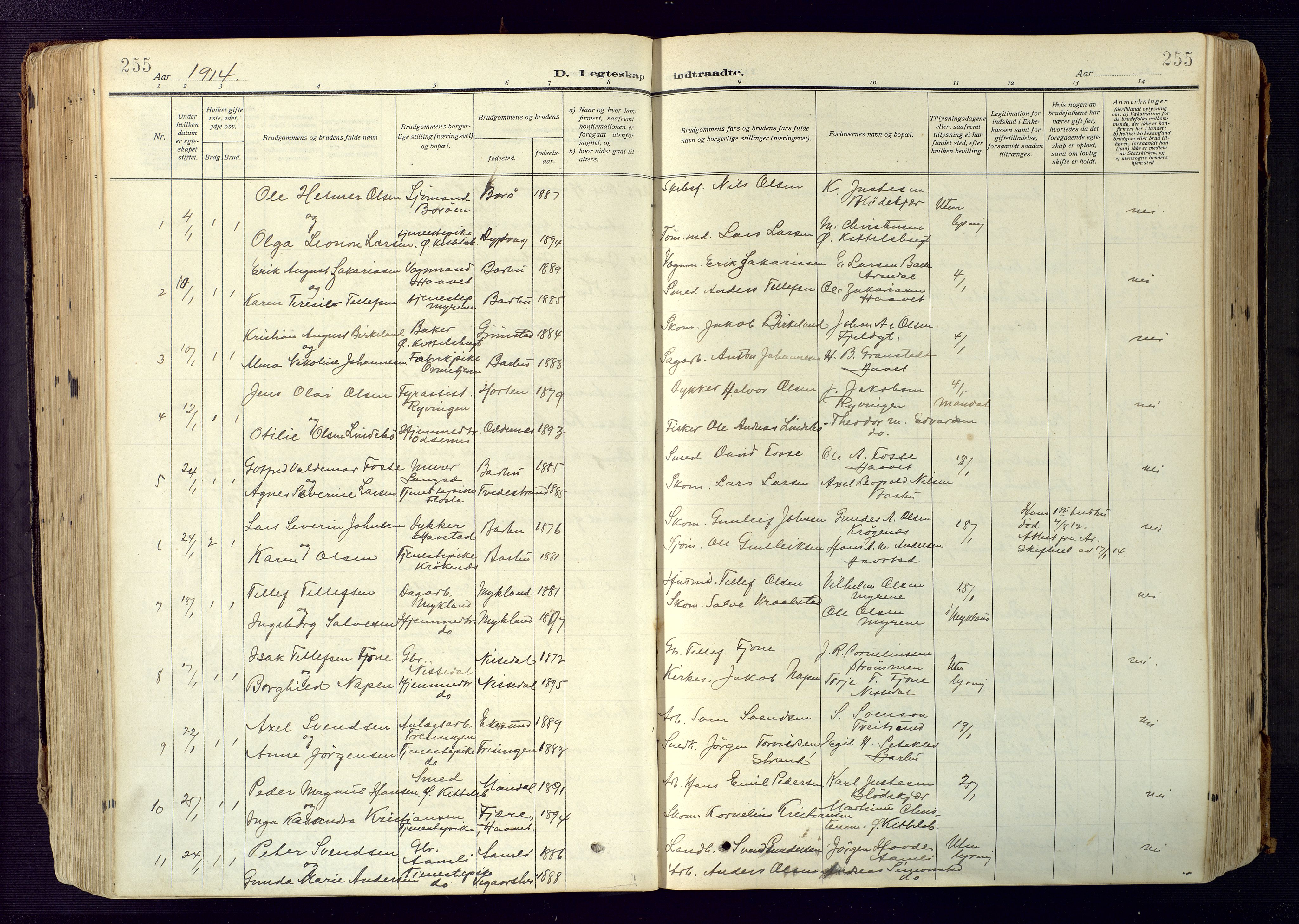 Barbu sokneprestkontor, AV/SAK-1111-0003/F/Fa/L0006: Parish register (official) no. A 6, 1910-1929, p. 255