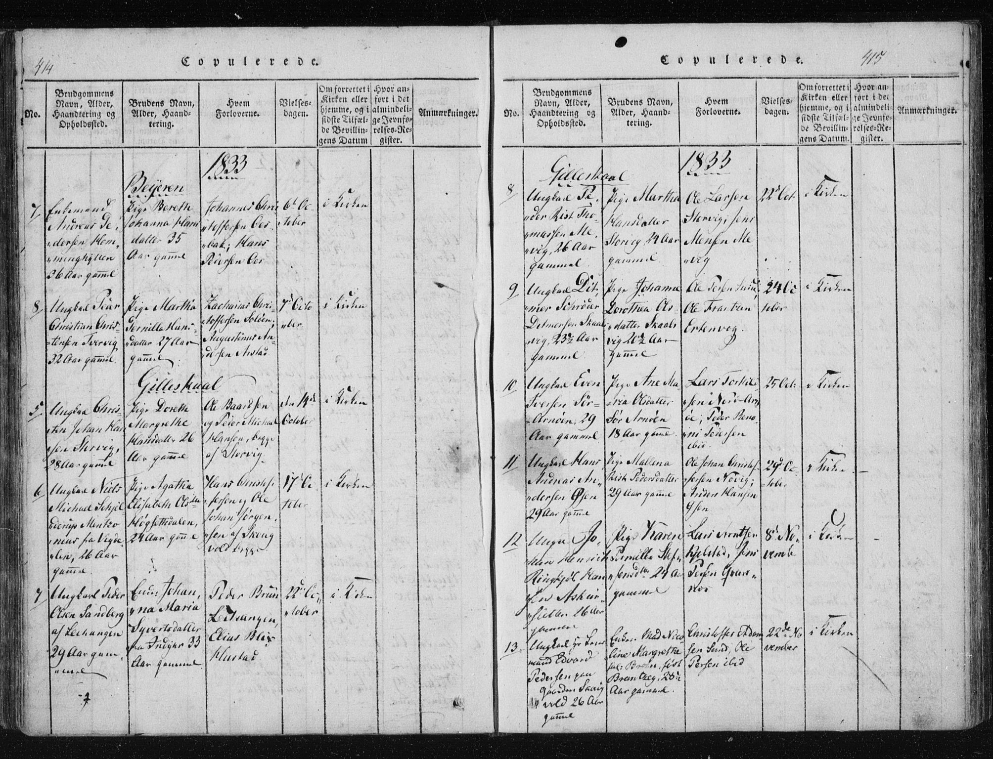 Ministerialprotokoller, klokkerbøker og fødselsregistre - Nordland, SAT/A-1459/805/L0096: Parish register (official) no. 805A03, 1820-1837, p. 414-415