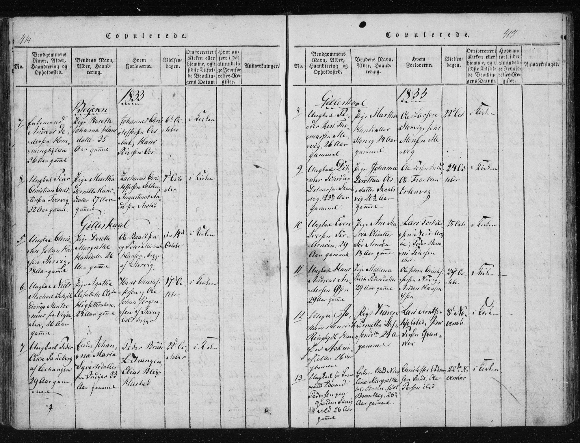 Ministerialprotokoller, klokkerbøker og fødselsregistre - Nordland, AV/SAT-A-1459/805/L0096: Parish register (official) no. 805A03, 1820-1837, p. 414-415