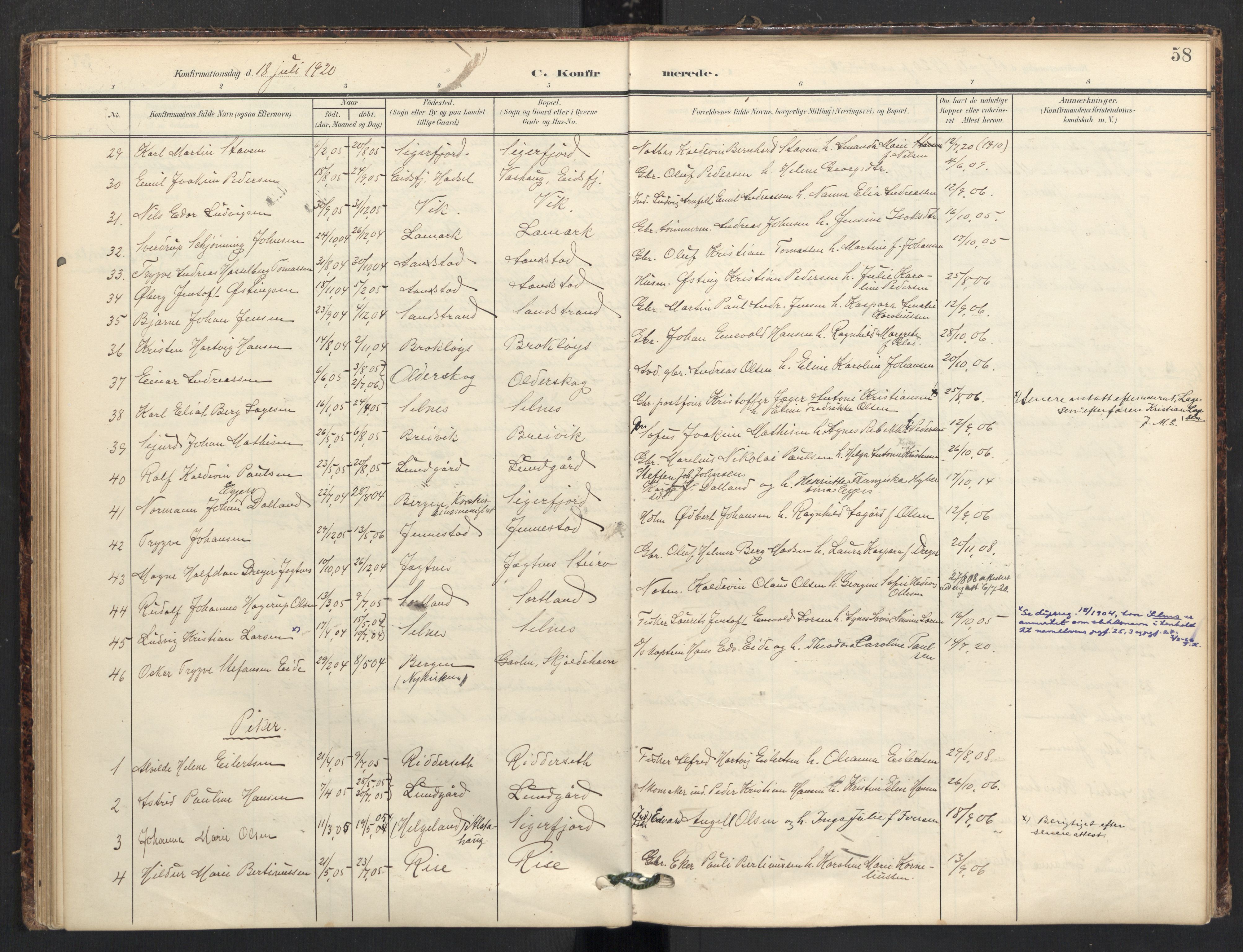 Ministerialprotokoller, klokkerbøker og fødselsregistre - Nordland, AV/SAT-A-1459/895/L1375: Parish register (official) no. 895A10, 1907-1938, p. 58