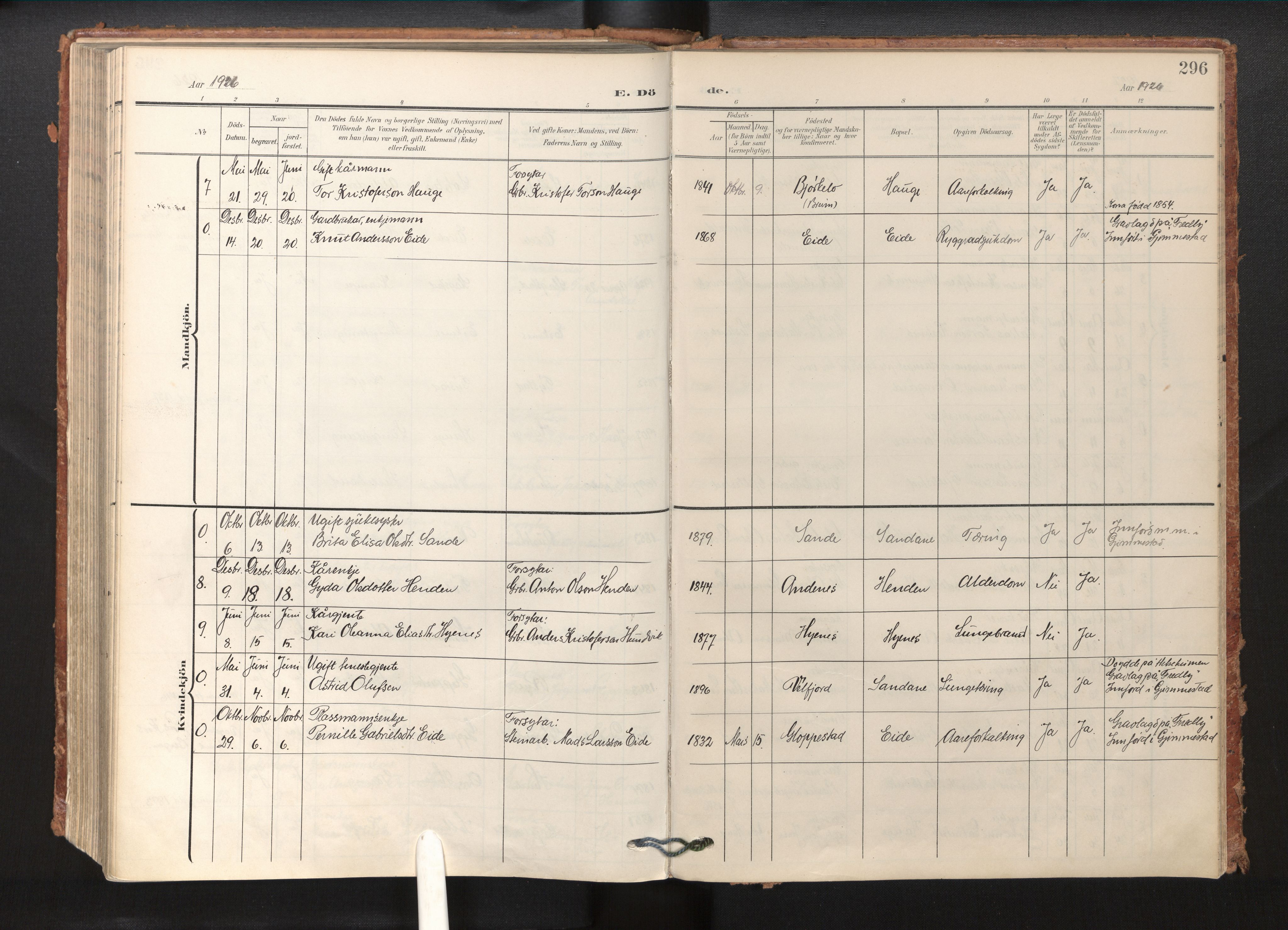 Gloppen sokneprestembete, SAB/A-80101/H/Haa/Haab/L0002: Parish register (official) no. B 2, 1906-1932, p. 295b-296a