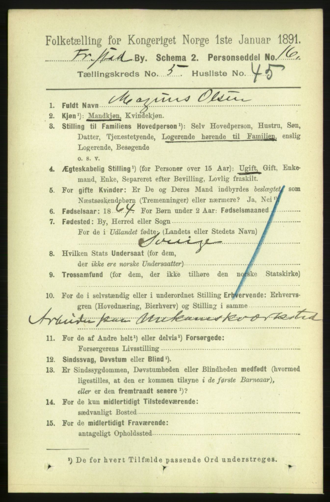 RA, 1891 census for 0103 Fredrikstad, 1891, p. 7226